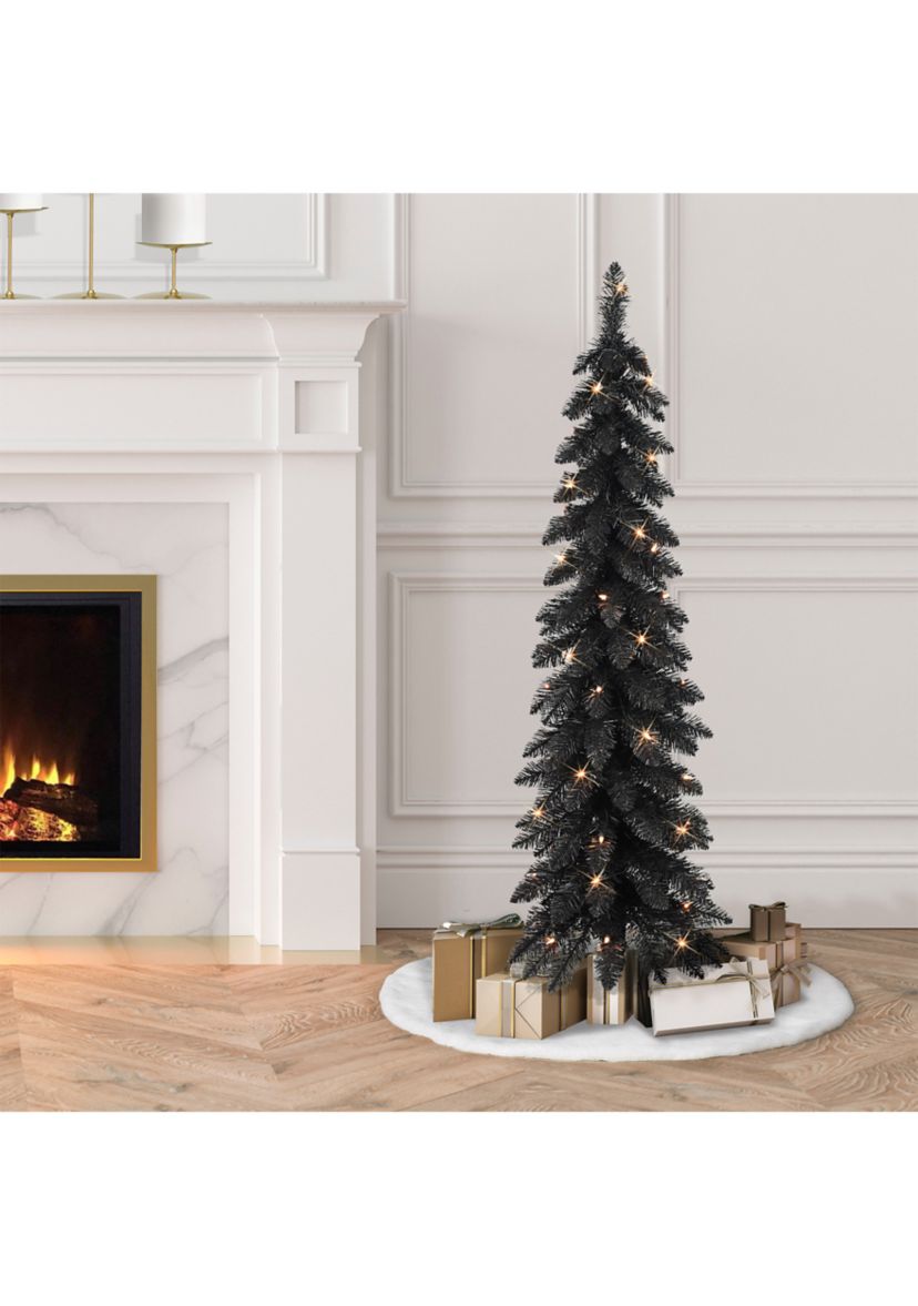 4-foot Pre-Lit Black Artificial Alpine Pencil Tree 136 Tips 50 Clear Lights