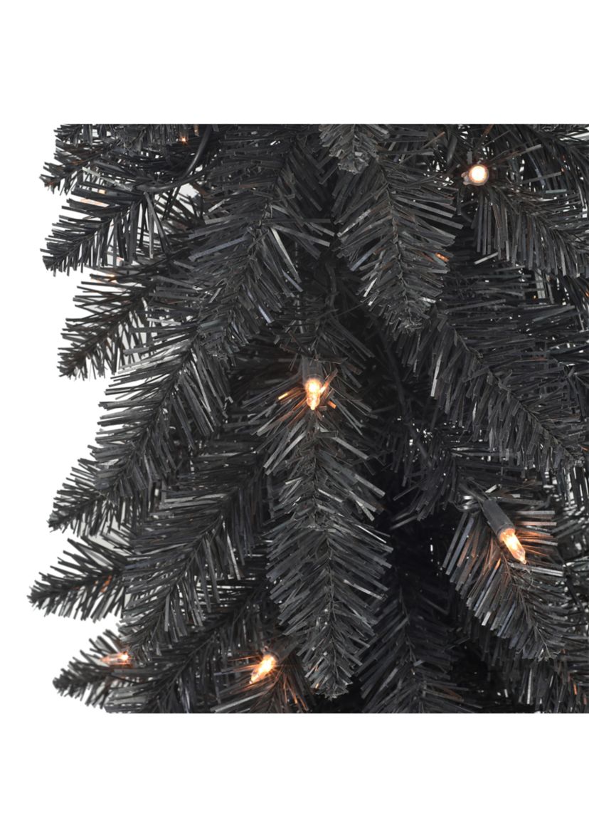 4-foot Pre-Lit Black Artificial Alpine Pencil Tree 136 Tips 50 Clear Lights