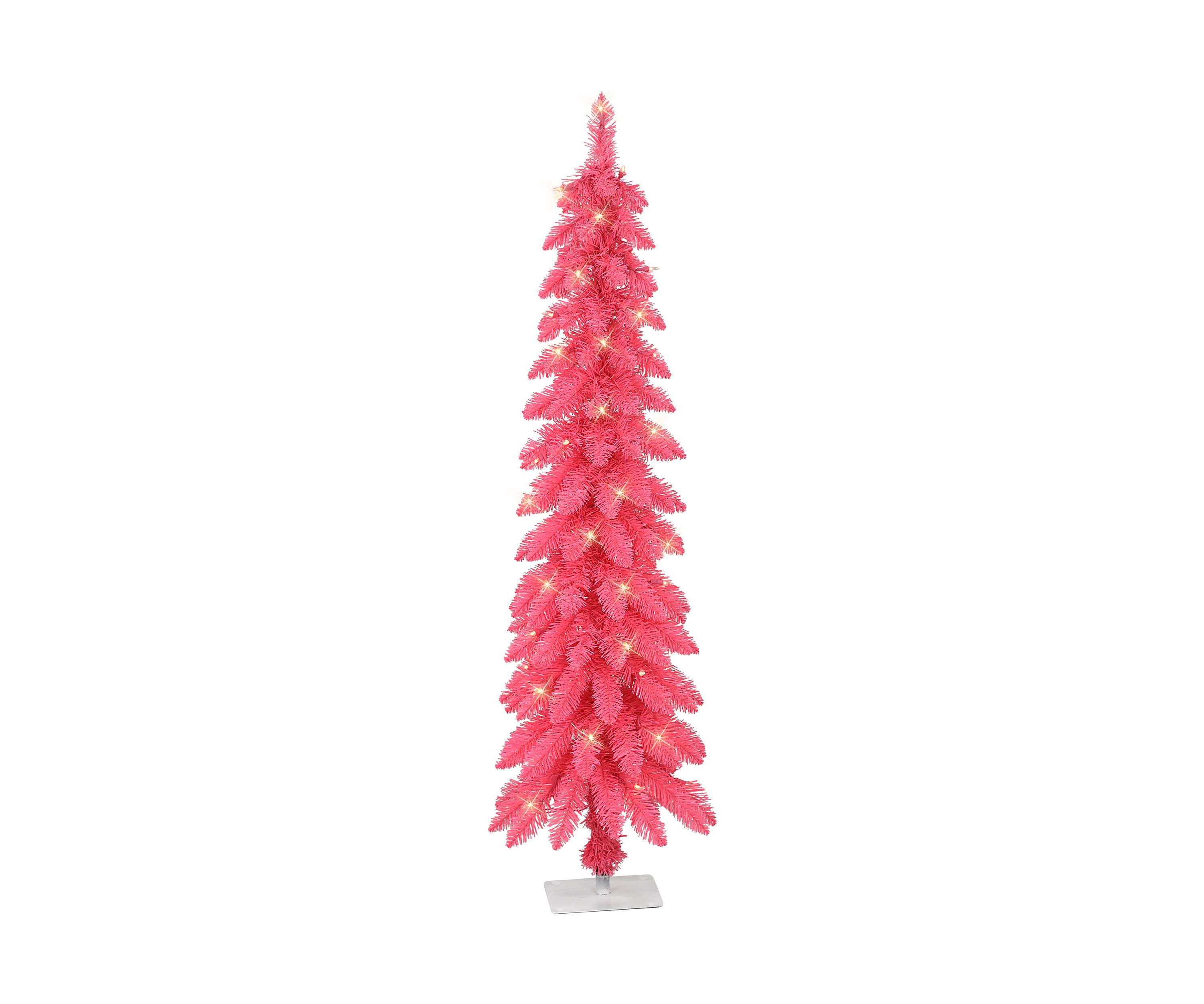 4-foot Pre-Lit Pink Artificial Alpine Pencil Tree 136 Tips 50 Clear Lights