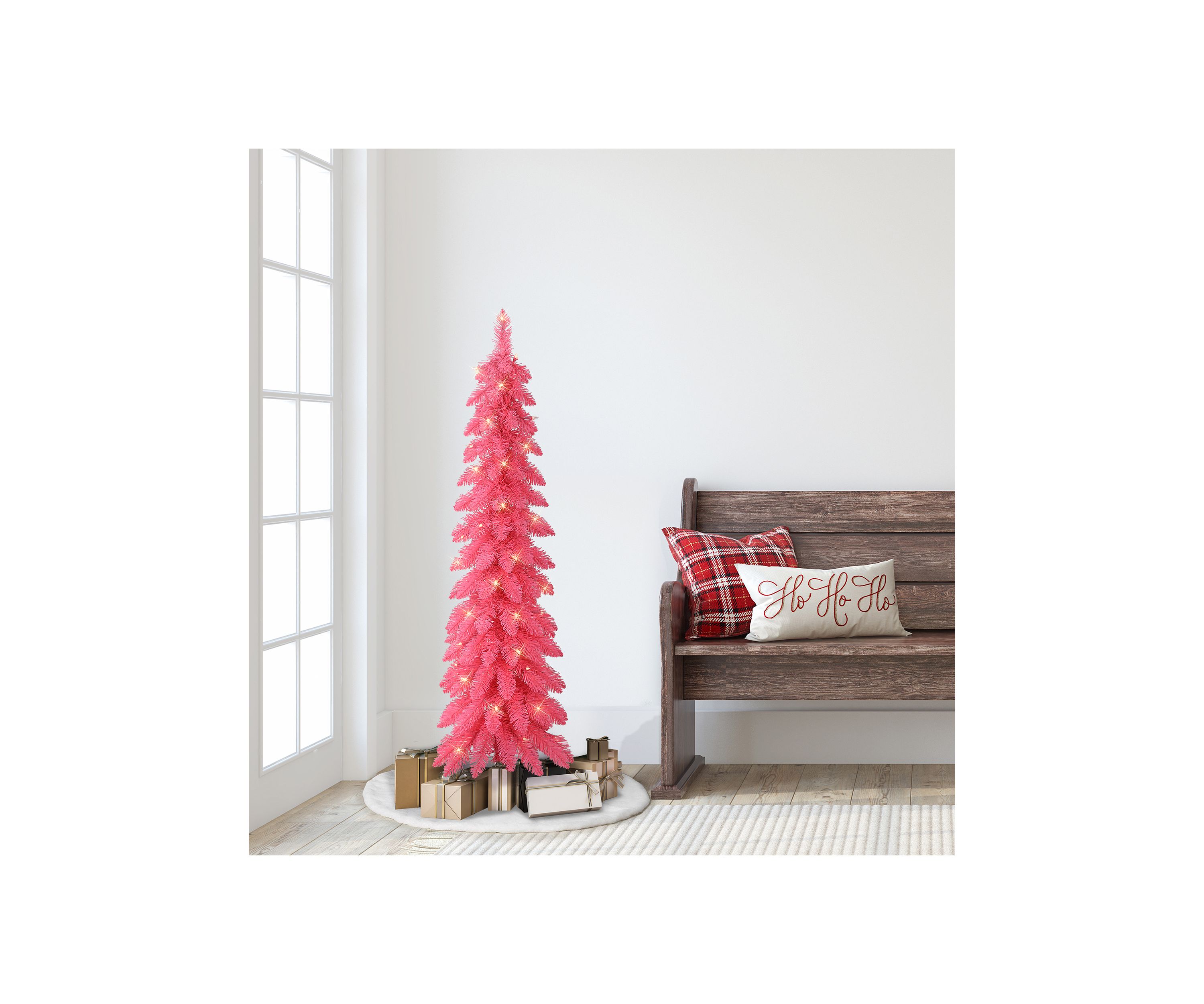 4-foot Pre-Lit Pink Artificial Alpine Pencil Tree 136 Tips 50 Clear Lights