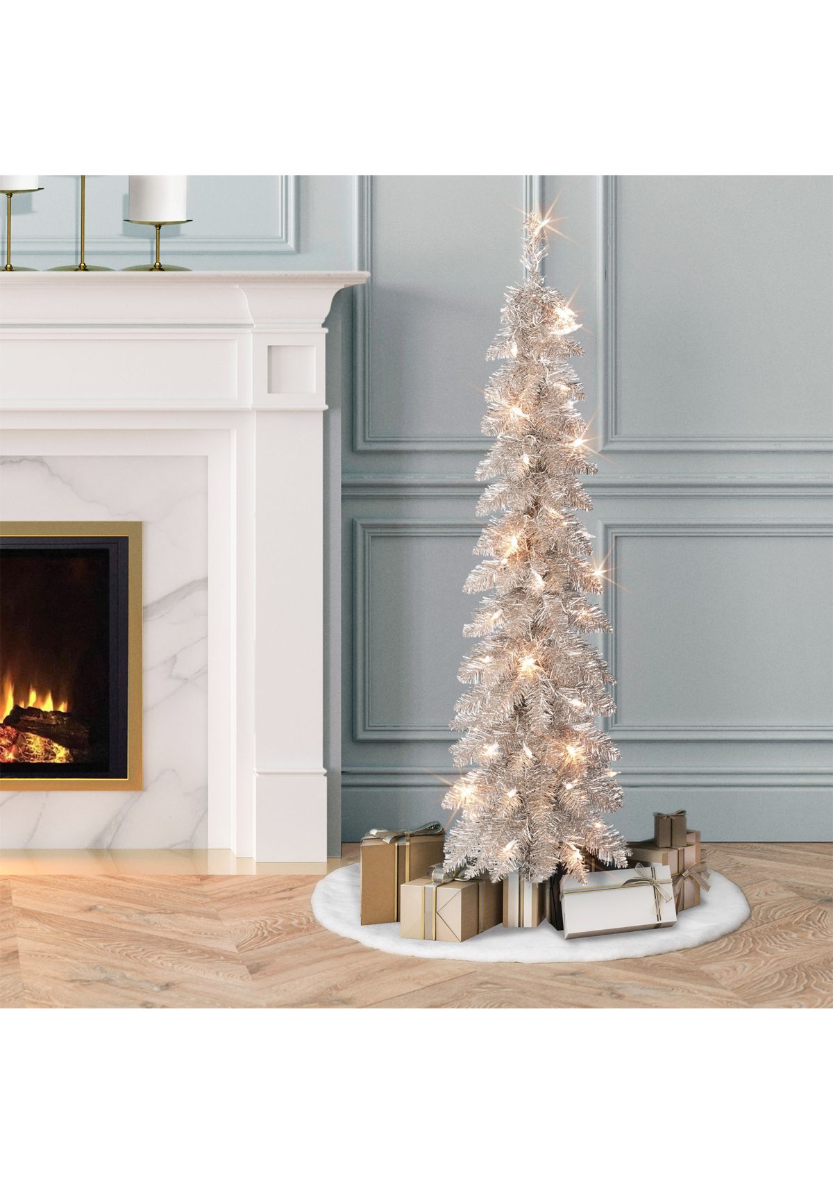 4-foot Pre-Lit Rose Gold Artificial Alpine Pencil Tree 136 Tips 50 Clear Lights