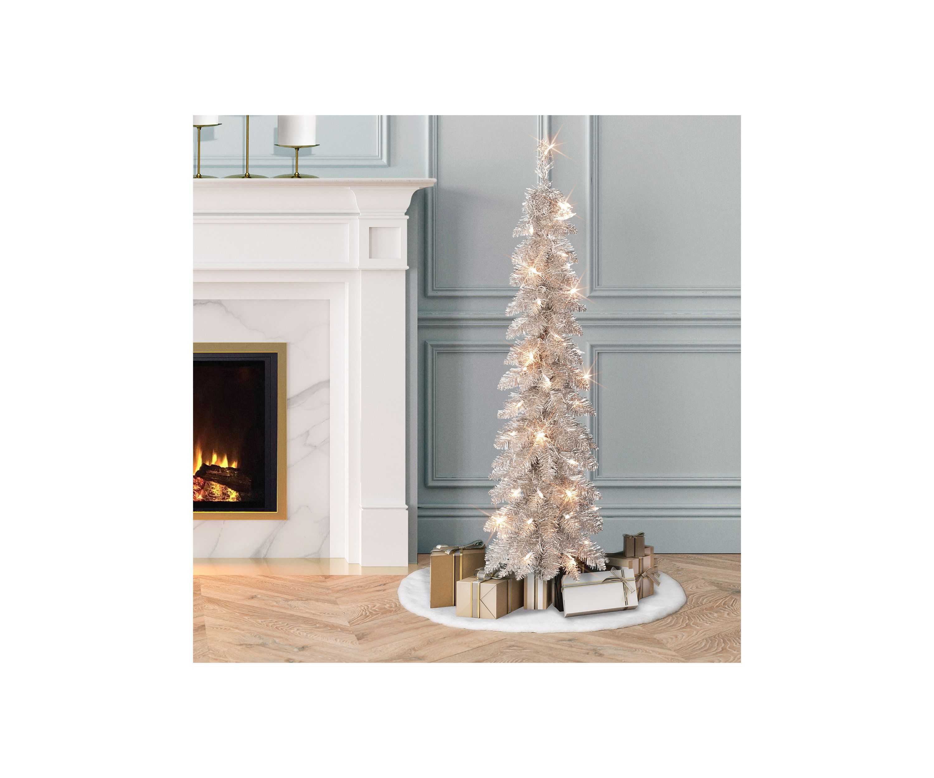 4-foot Pre-Lit Rose Gold Artificial Alpine Pencil Tree 136 Tips 50 Clear Lights