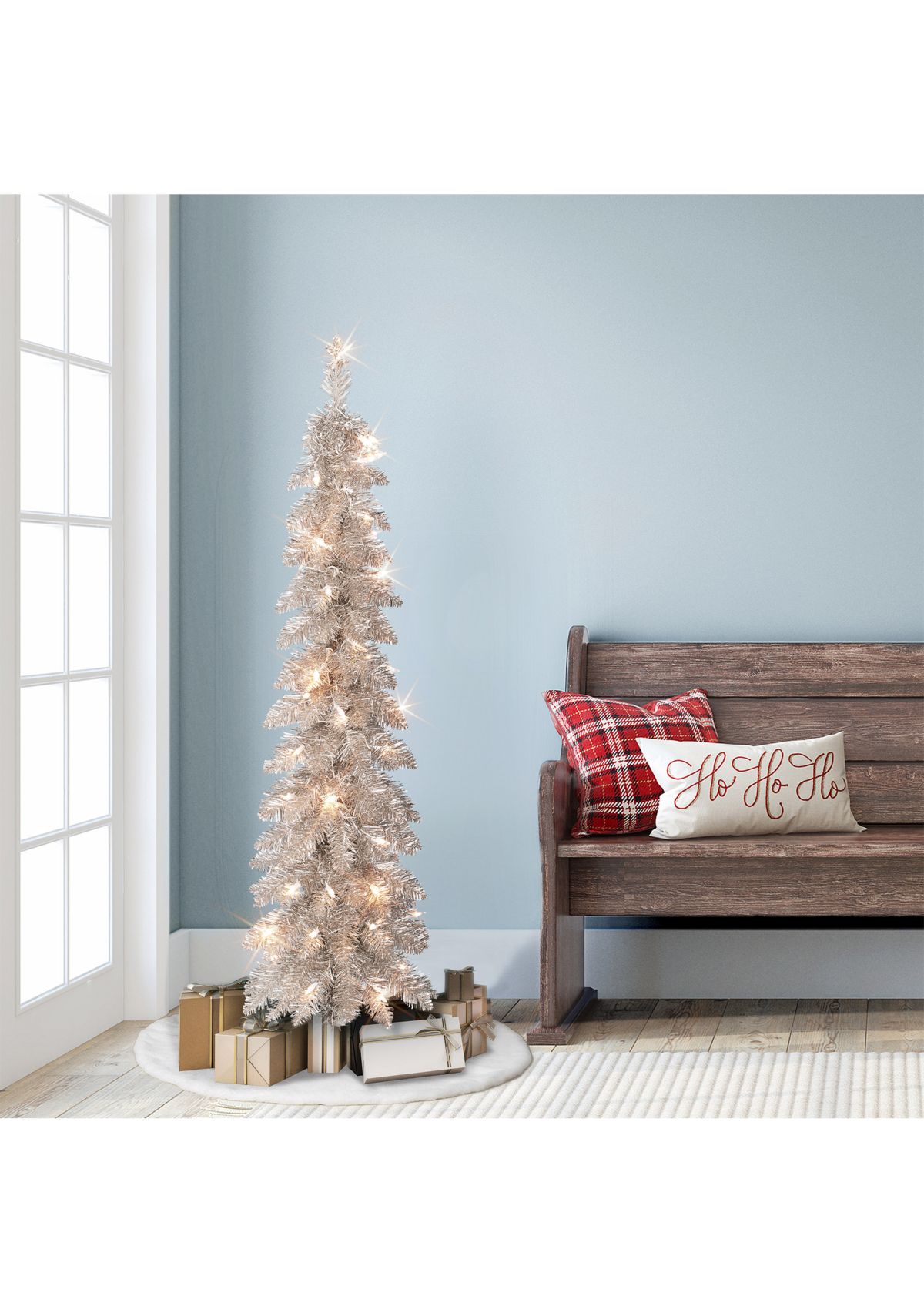 4-foot Pre-Lit Rose Gold Artificial Alpine Pencil Tree 136 Tips 50 Clear Lights