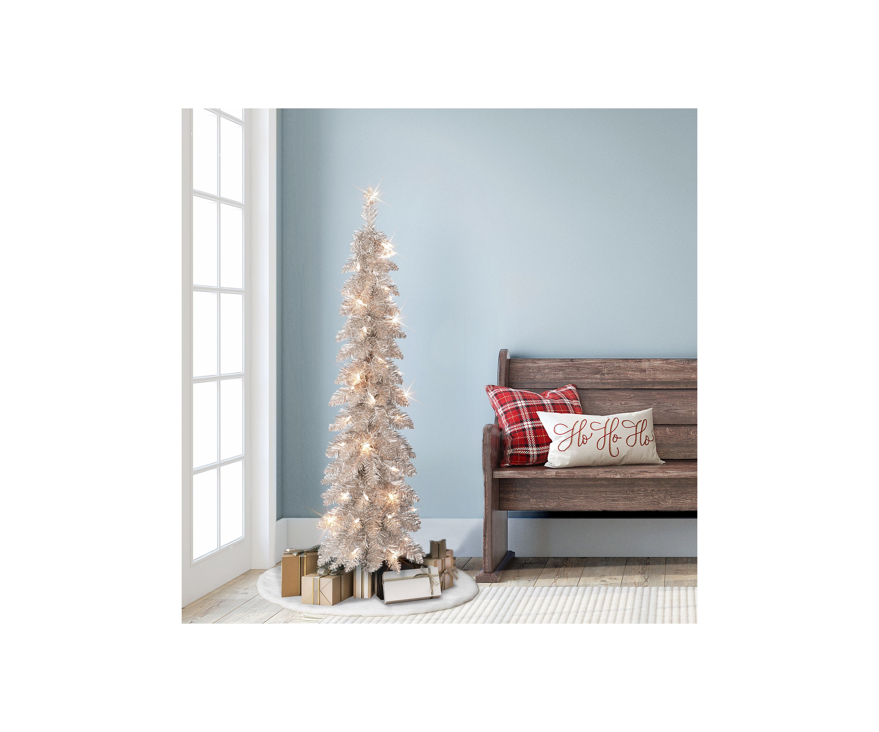 4-foot Pre-Lit Rose Gold Artificial Alpine Pencil Tree 136 Tips 50 Clear Lights