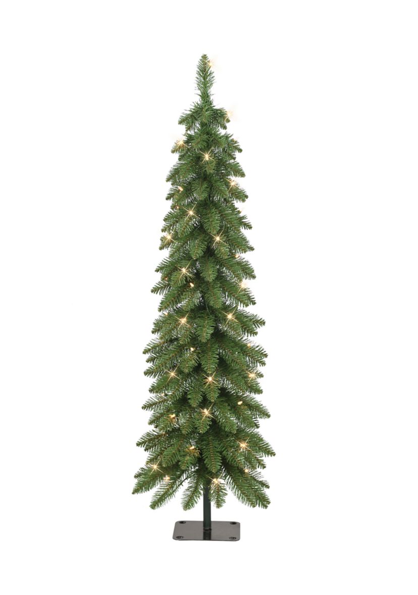 4-foot Pre-Lit Artificial Alpine Pencil Tree 136 Tips 50 Clear Lights