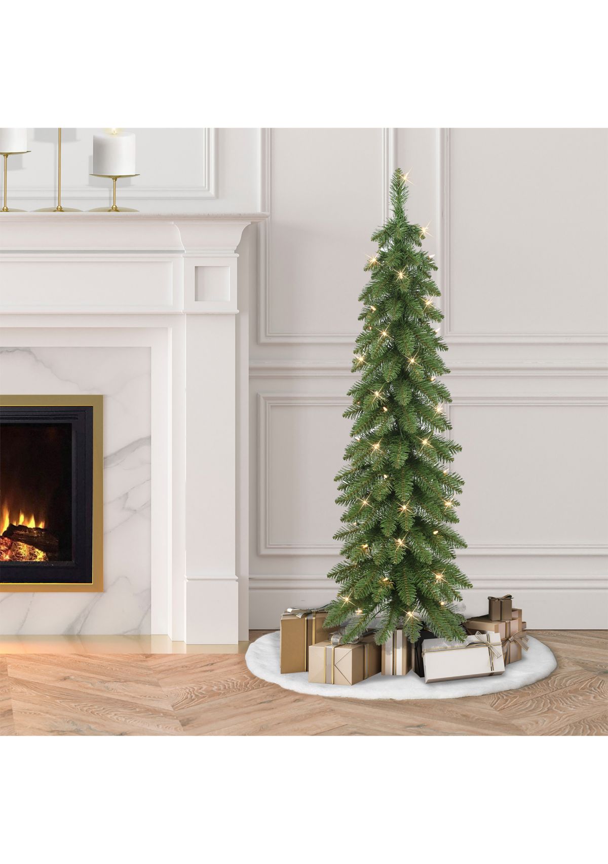 4-foot Pre-Lit Artificial Alpine Pencil Tree 136 Tips 50 Clear Lights