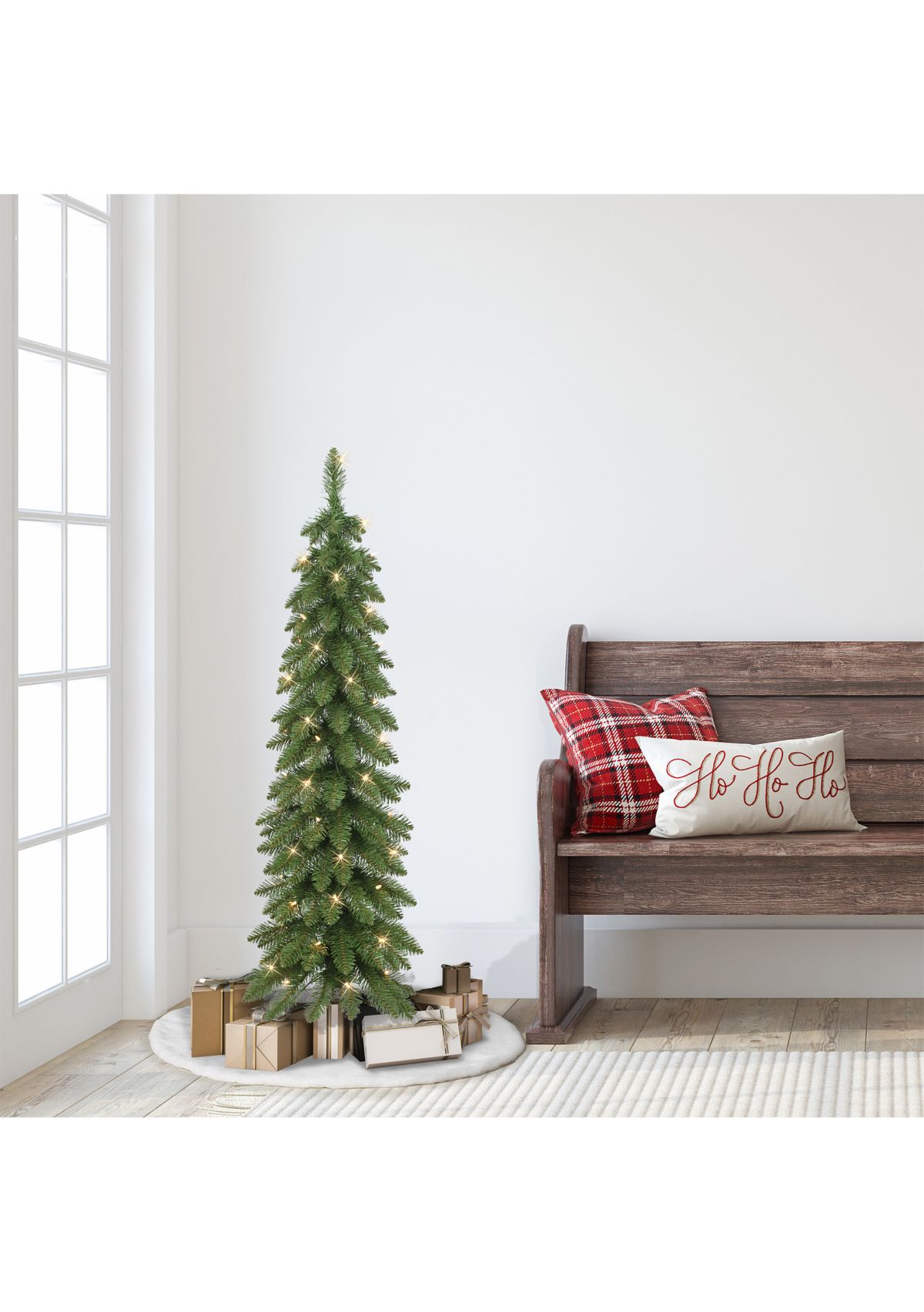 4-foot Pre-Lit Artificial Alpine Pencil Tree 136 Tips 50 Clear Lights
