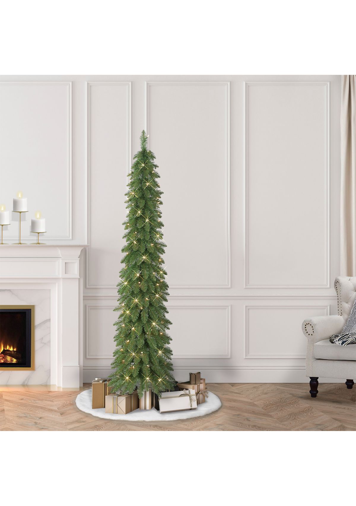6-foot Pre-Lit Alpine Artificial Pencil Tree 261 Tips 100 Clear Lights