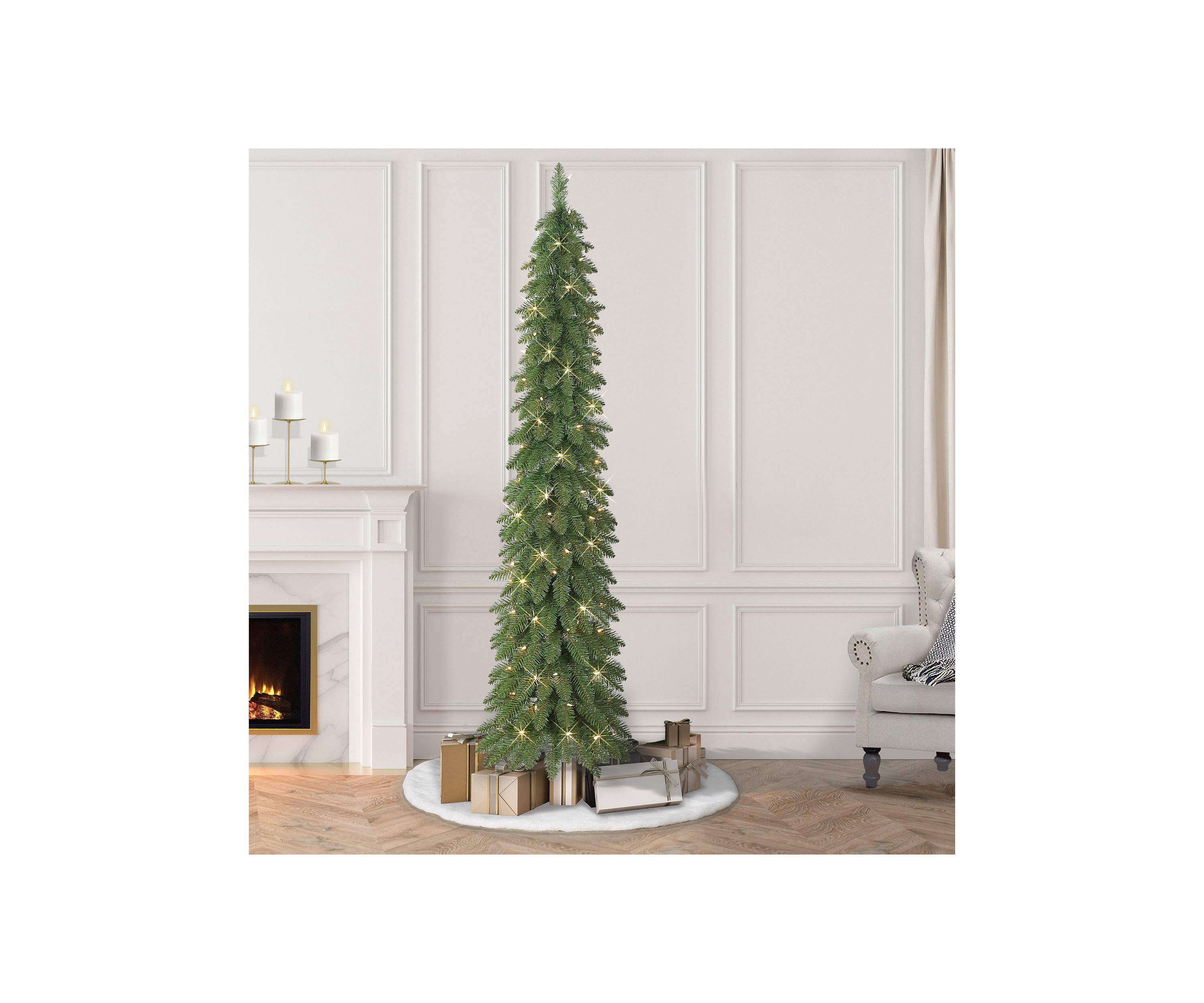 7-foot Pre-Lit Alpine Artificial Pencil Tree 318 Tips 150 Clear Lights