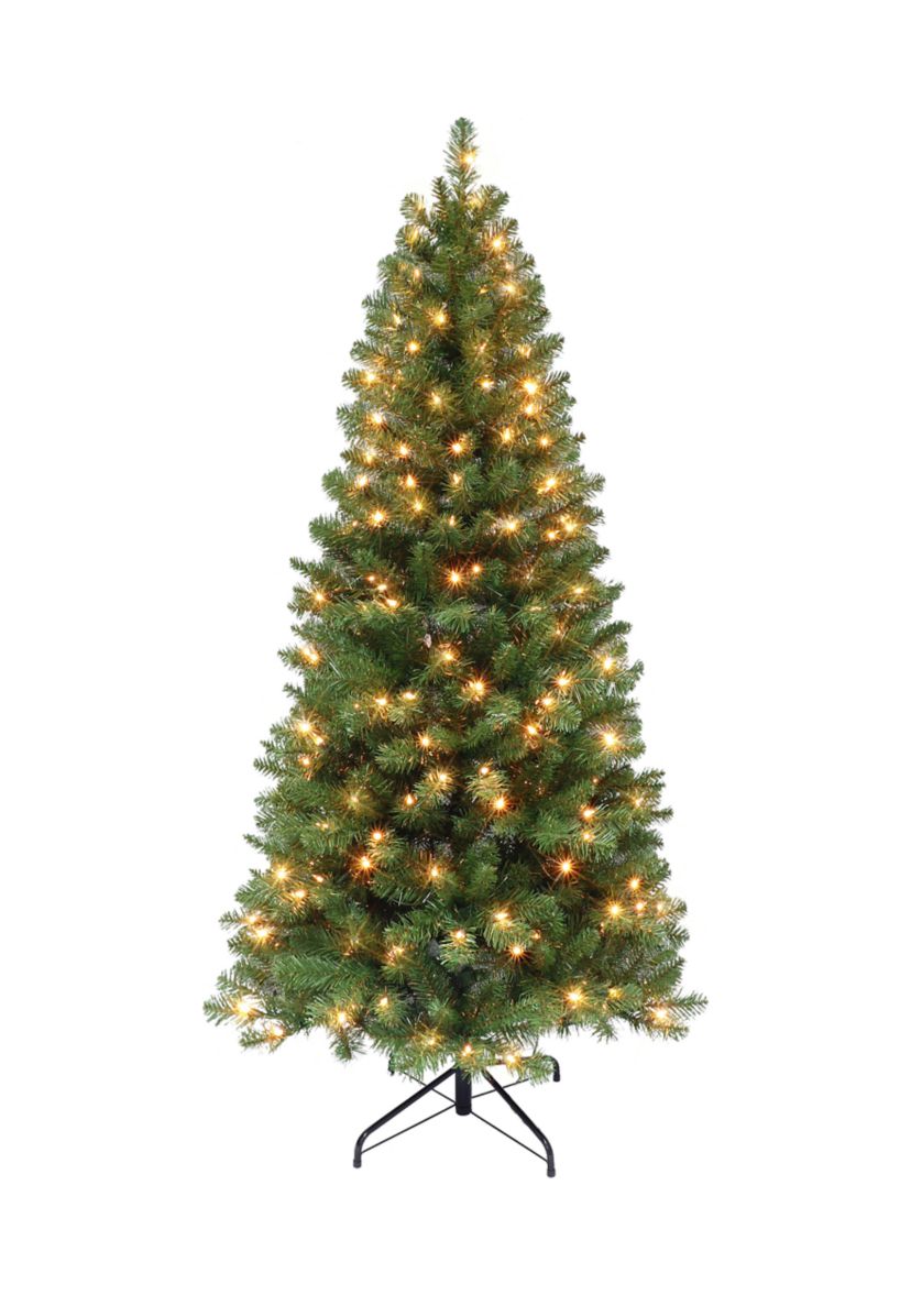 6 ft Pre-lit Virginia Pine Tree 659 Tips 250 UL Clear Lights Metal Stand