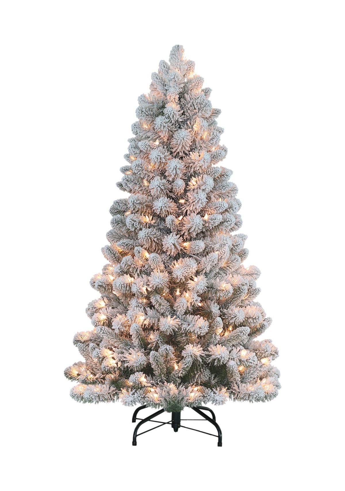 4.5 ft Pre-lit Flocked Virginia Pine Artificial Christmas Tree with 200 UL Clear Lights Metal Stand Green