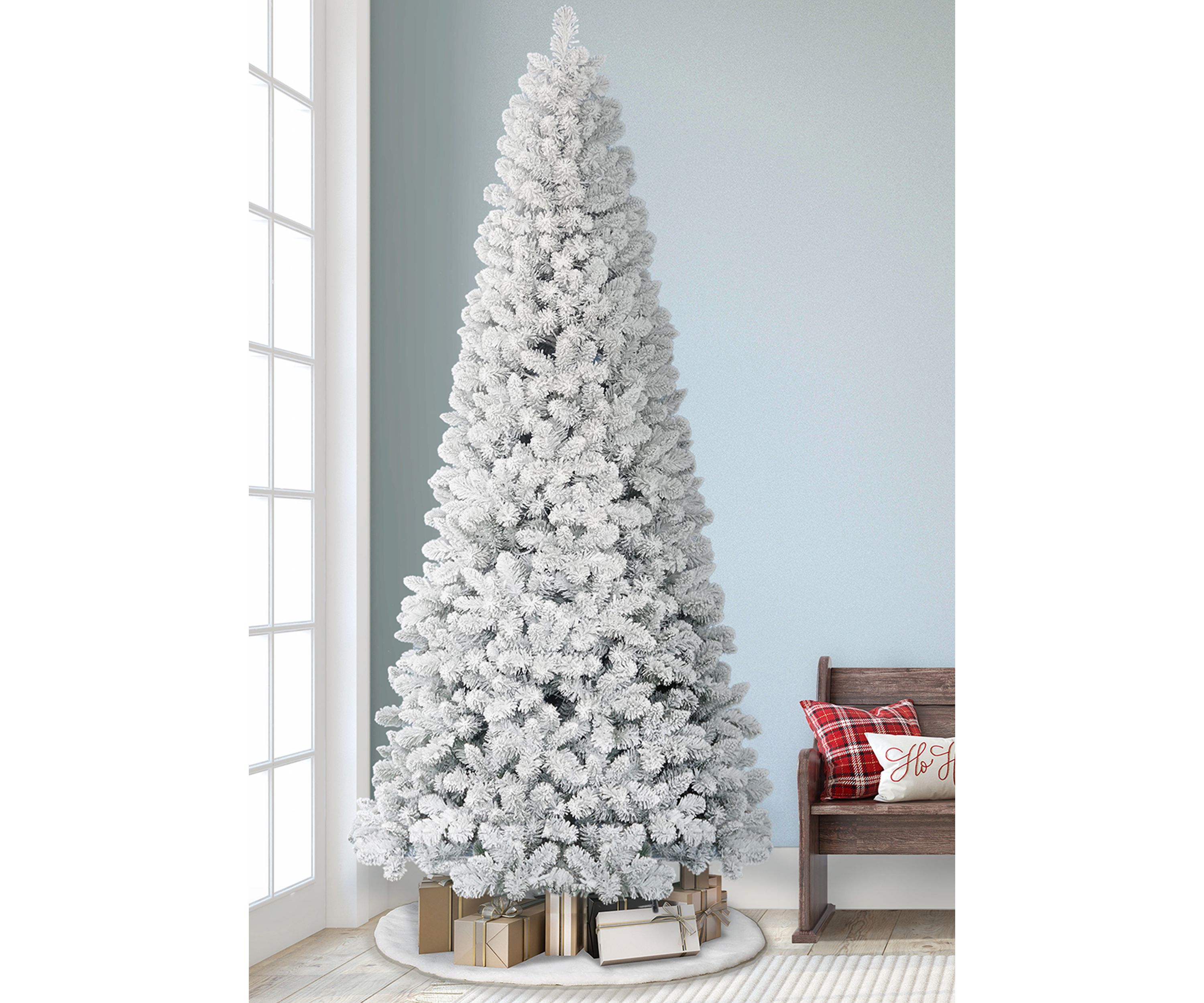 9 ft Flocked Virginia Pine Tree 1460 Tips Metal Stand