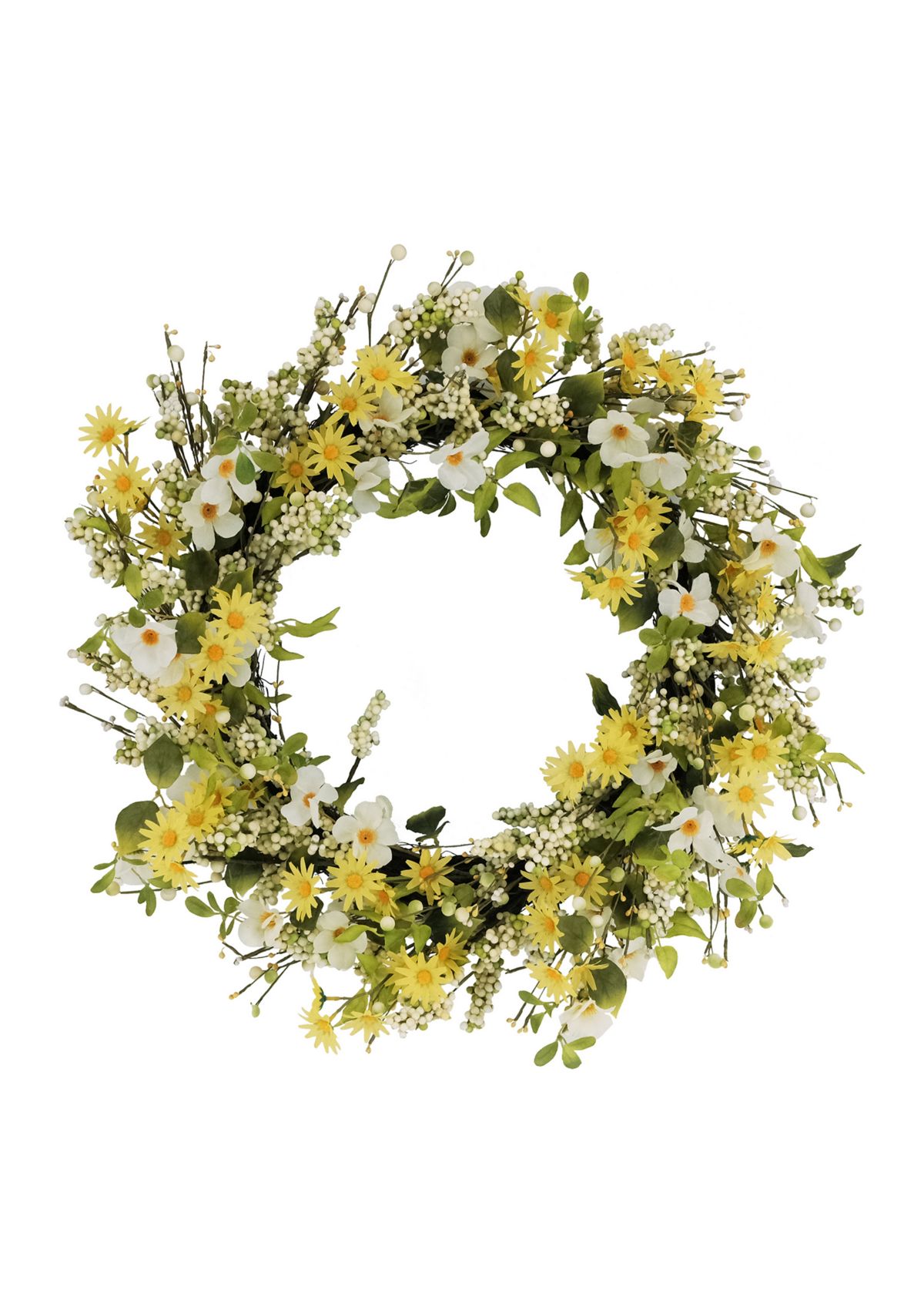 30 Inch Artificial Dogwood and Daisy Floral Spring Wreath