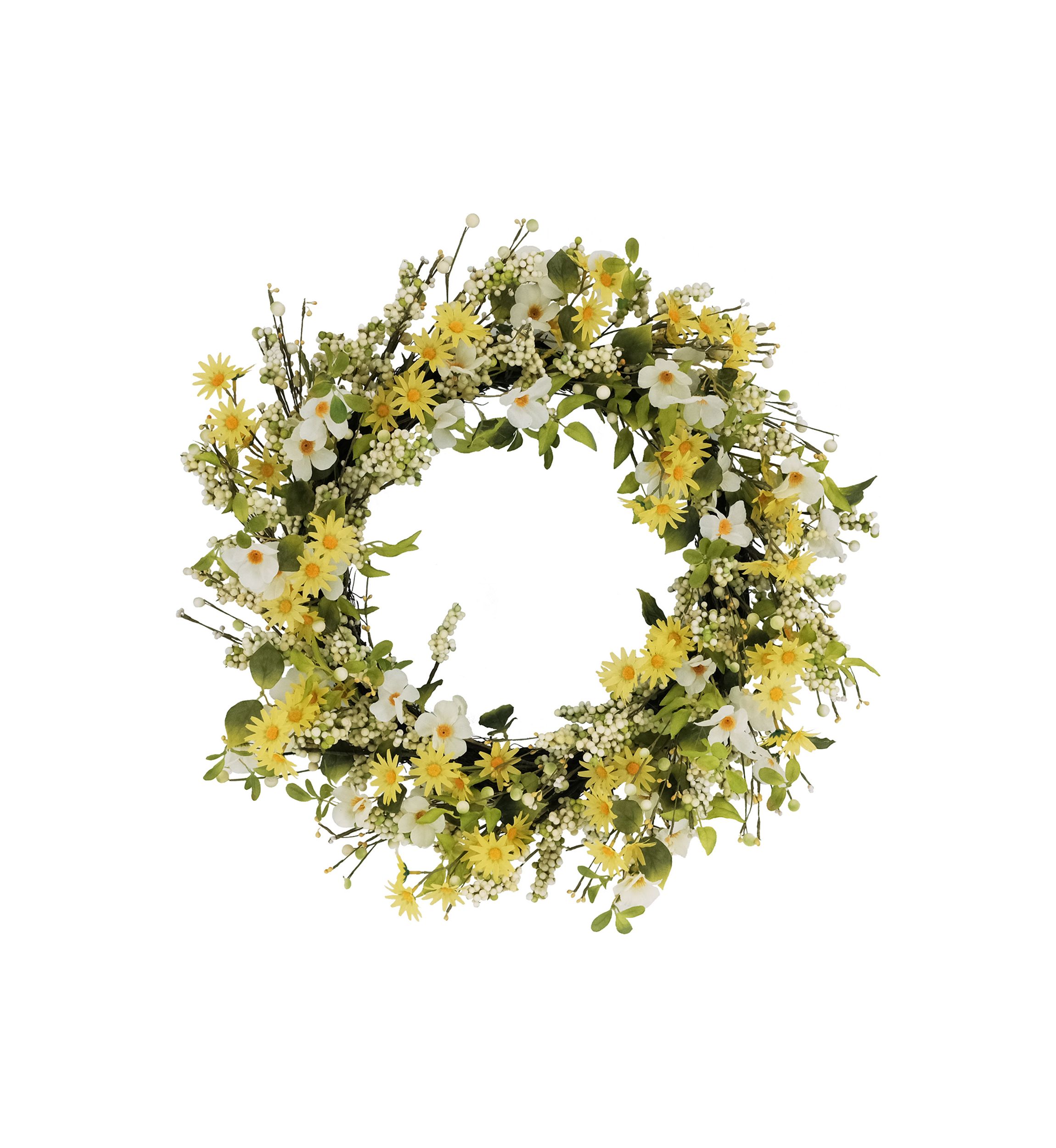 30 Inch Artificial Dogwood and Daisy Floral Spring Wreath