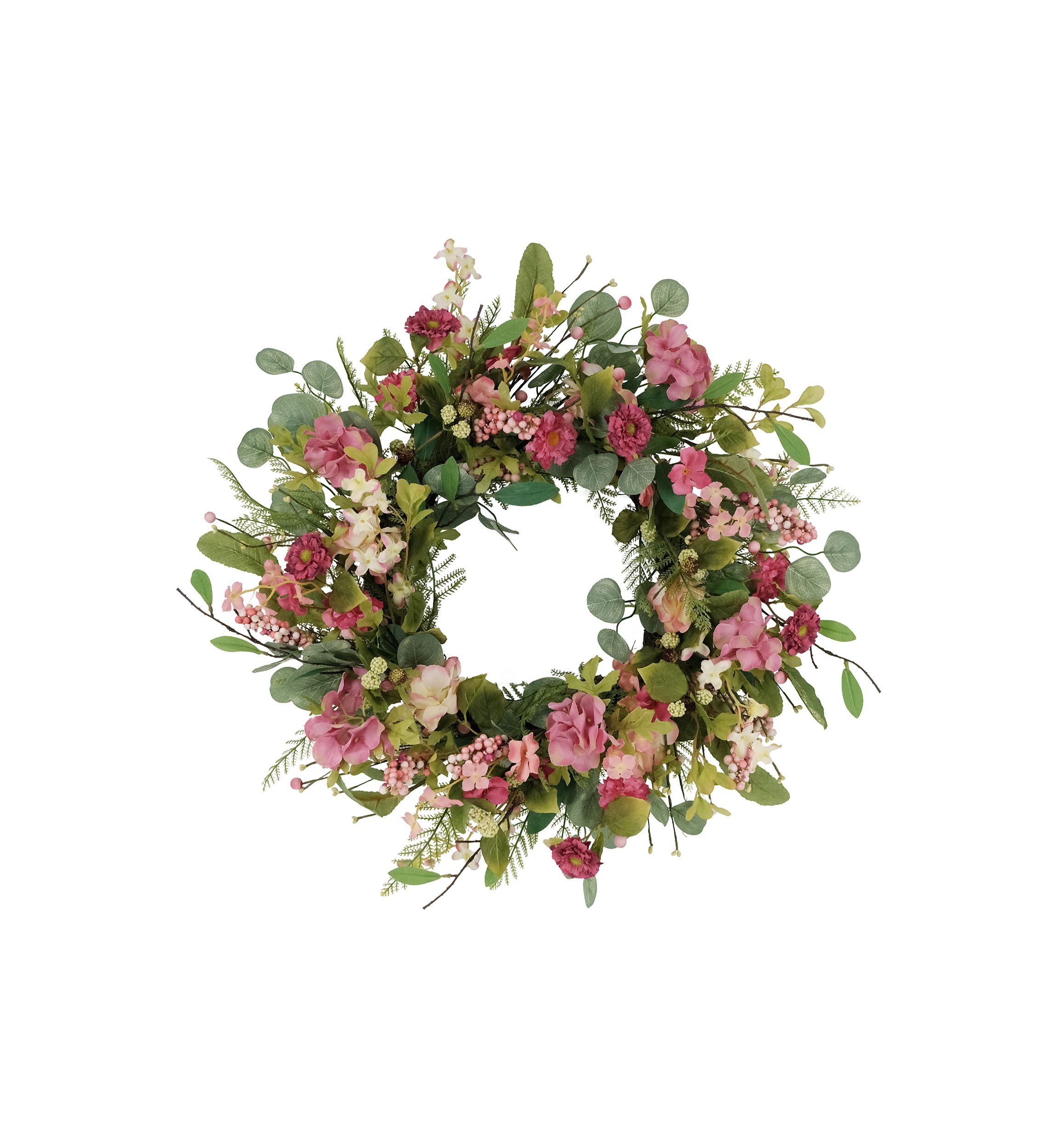 24 Inch Artificial Chrysanthemum and Hydrangea Floral Spring Wreath