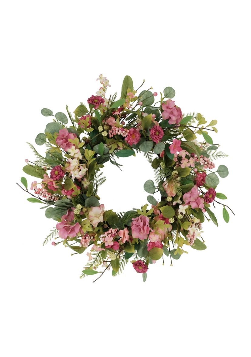 24 Inch Artificial Chrysanthemum and Hydrangea Floral Spring Wreath