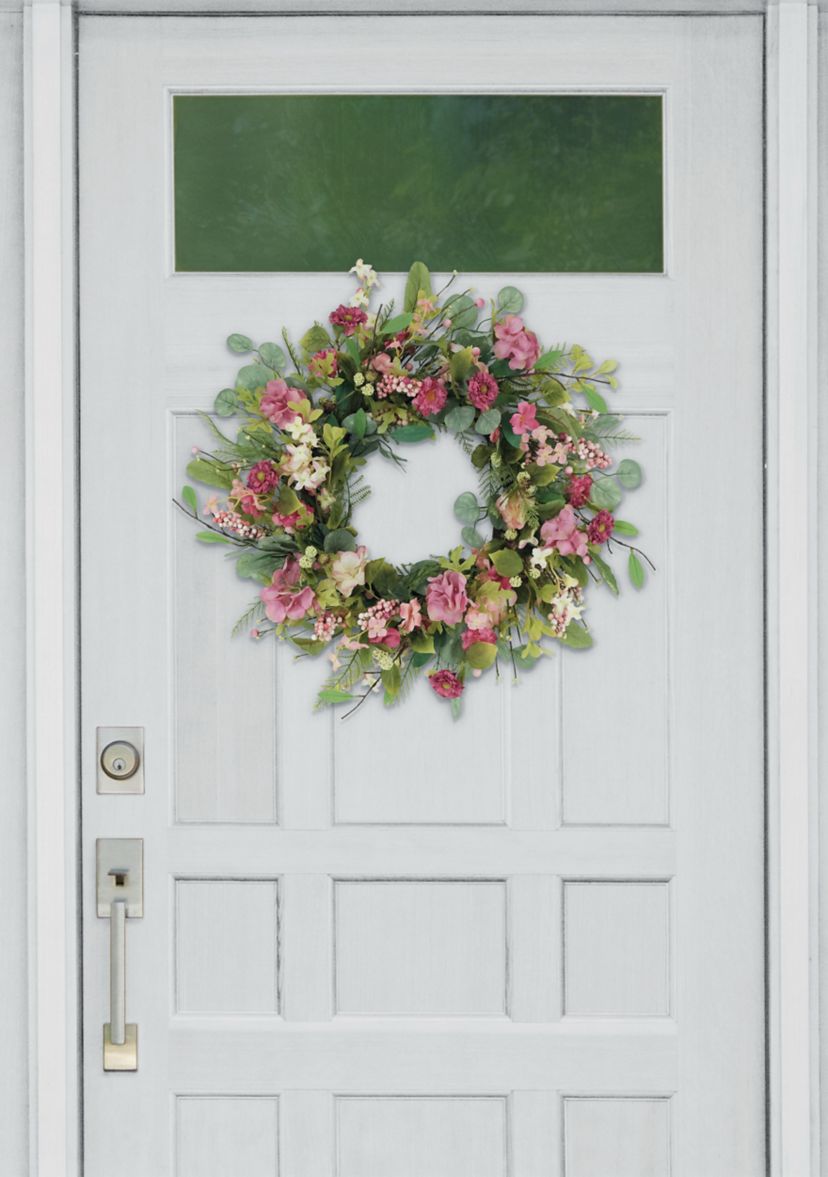 24 Inch Artificial Chrysanthemum and Hydrangea Floral Spring Wreath