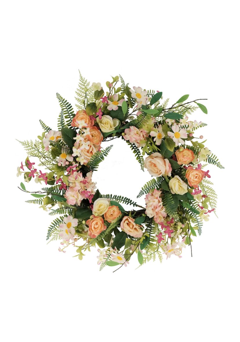 24 Inch Artificial Rose and Hydrangea and Floral Spring Wreath