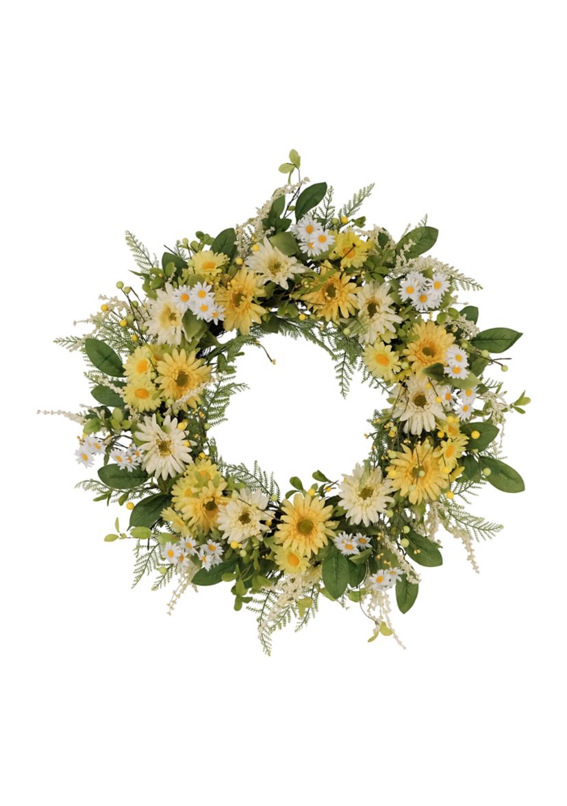 30 Inch Artificial Chrysanthemum and Daisy  Floral Spring Wreath
