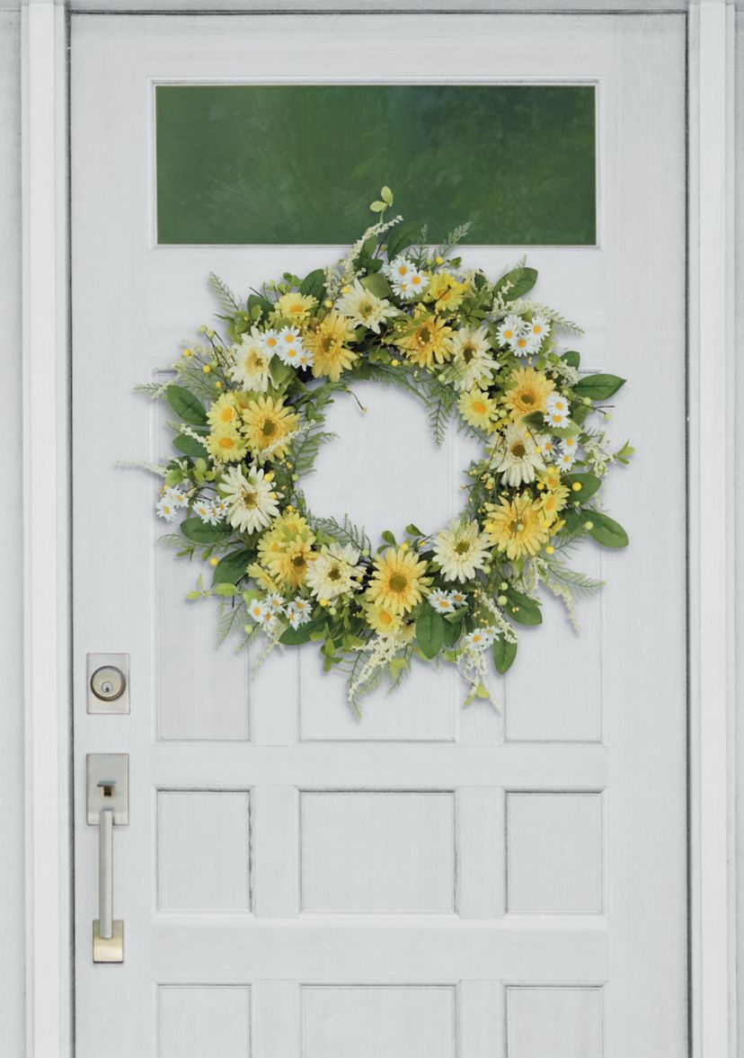 30 Inch Artificial Chrysanthemum and Daisy  Floral Spring Wreath