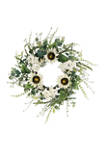 24 Inch Artificial Sunflower and Hydrangea Floral Spring Wreath