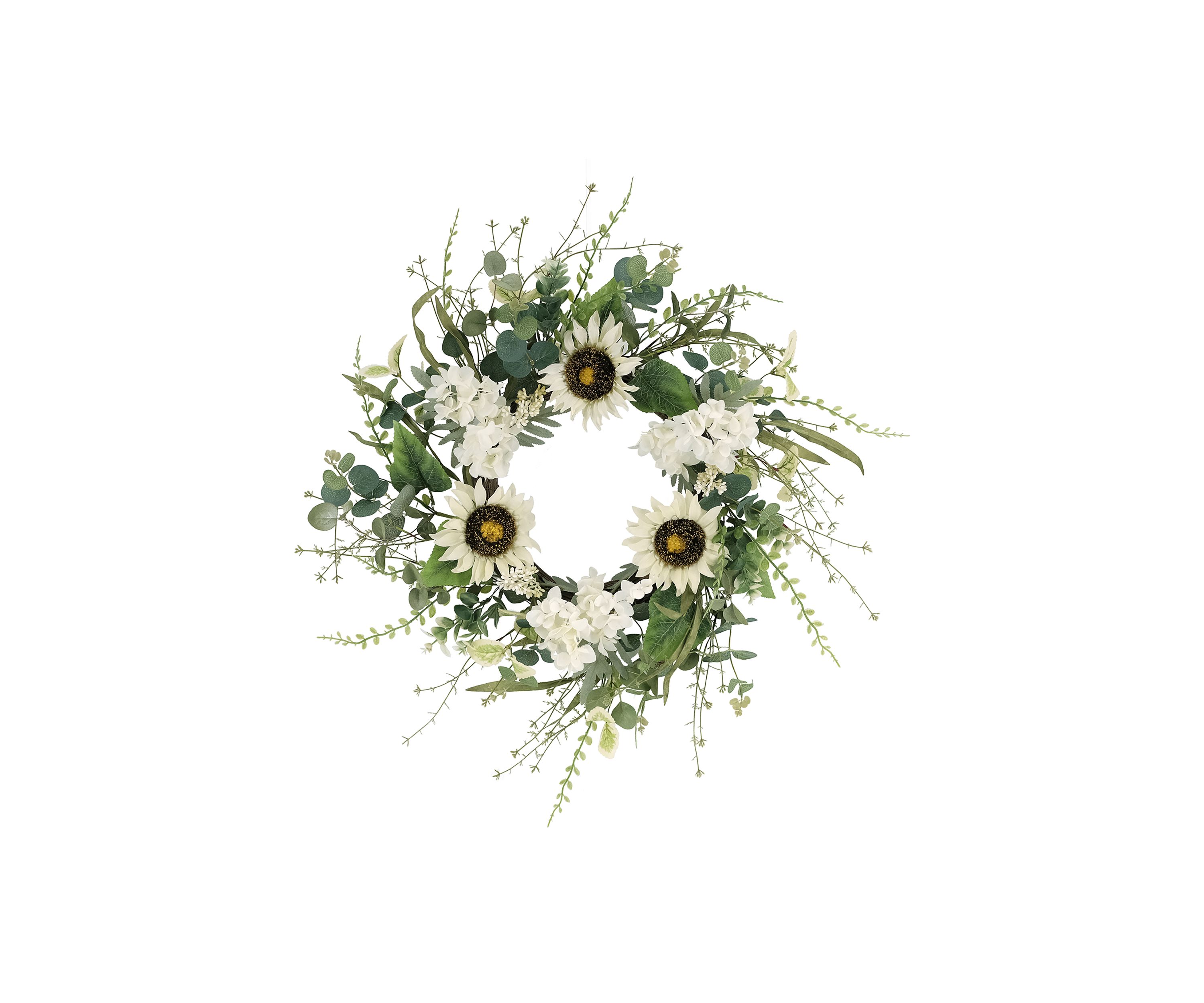 24 Inch Artificial Sunflower and Hydrangea Floral Spring Wreath