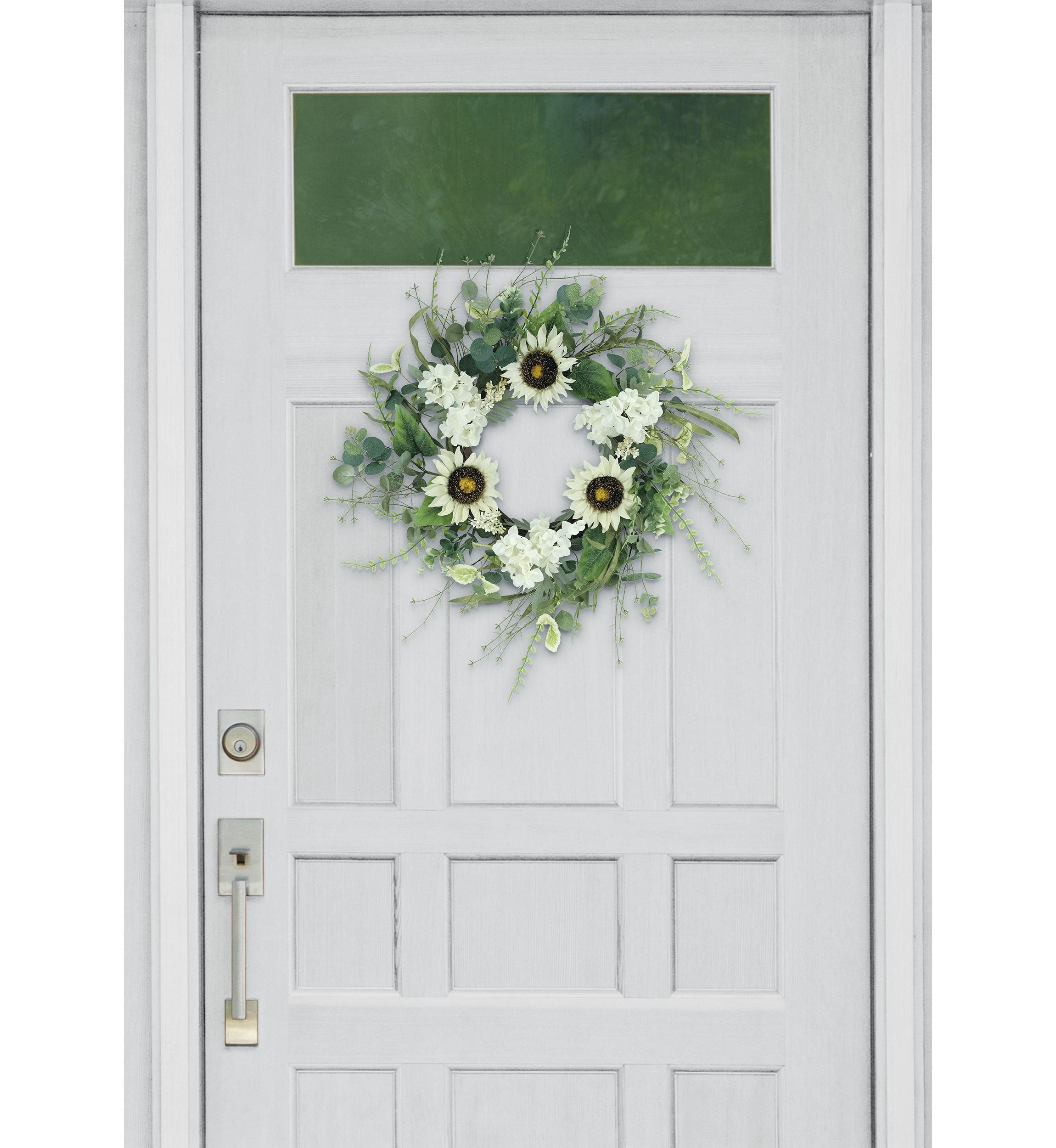 24 Inch Artificial Sunflower and Hydrangea Floral Spring Wreath