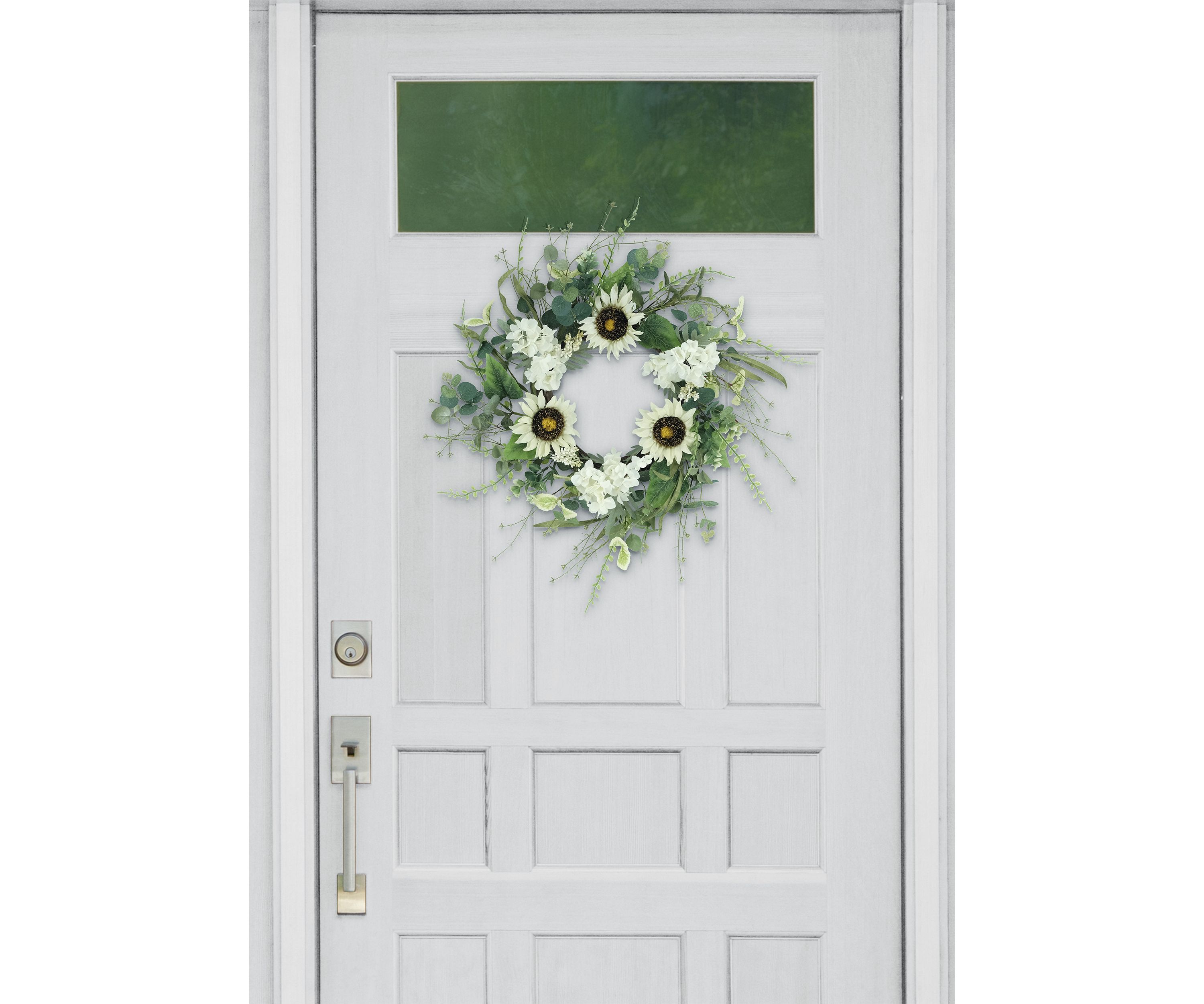 24 Inch Artificial Sunflower and Hydrangea Floral Spring Wreath