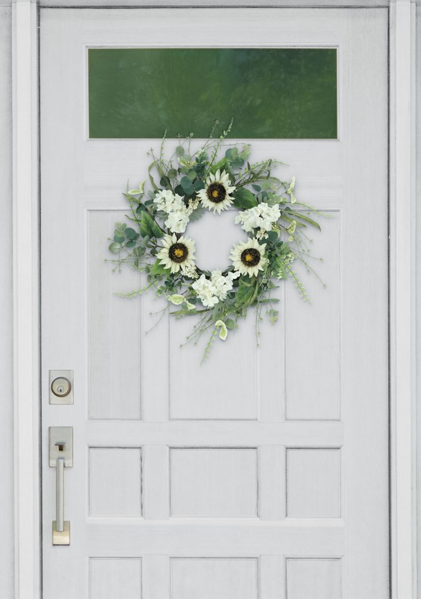 24 Inch Artificial Sunflower and Hydrangea Floral Spring Wreath