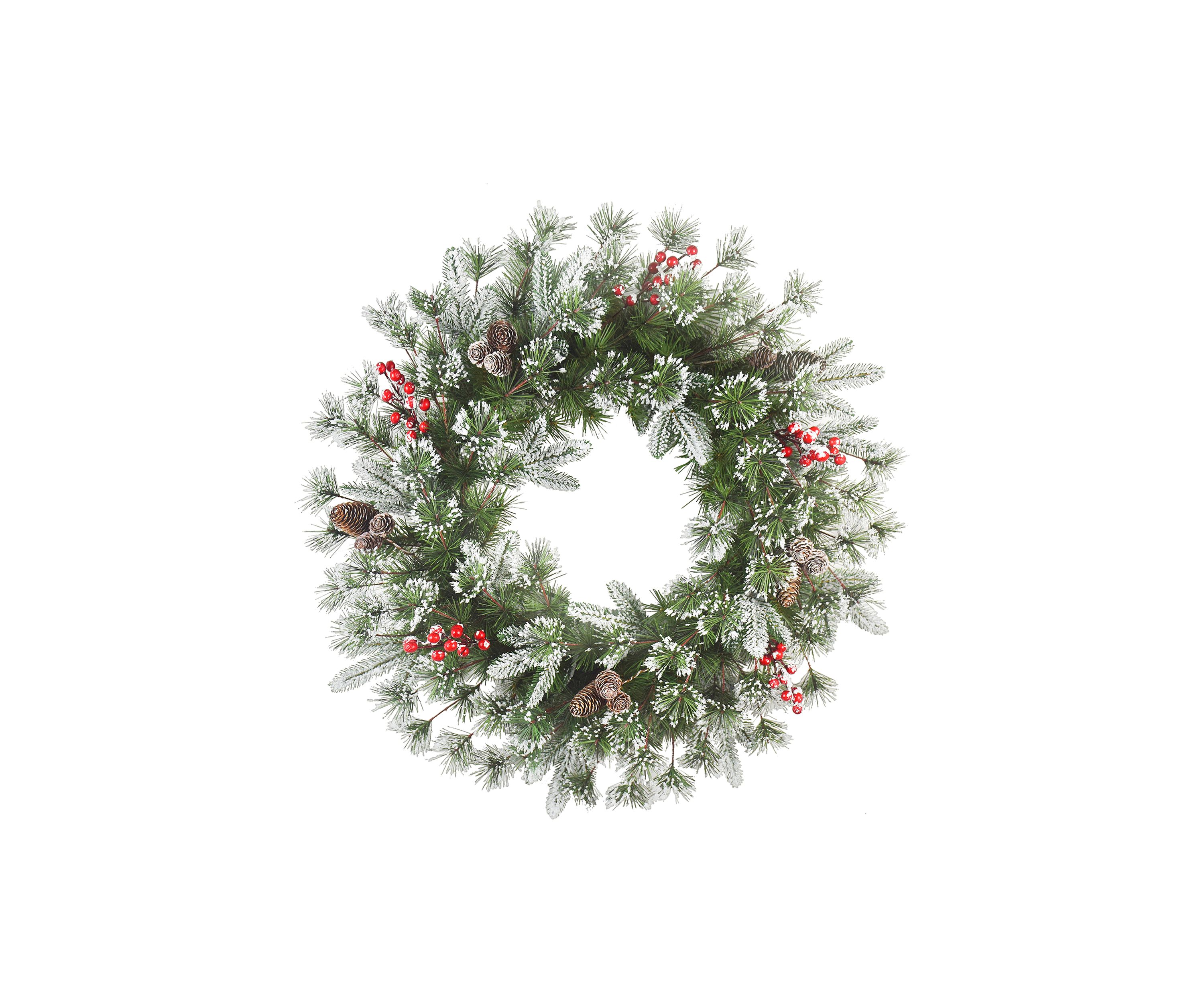 24 in. PE/PVC Decorated Wreath with Pine Cones & Berries