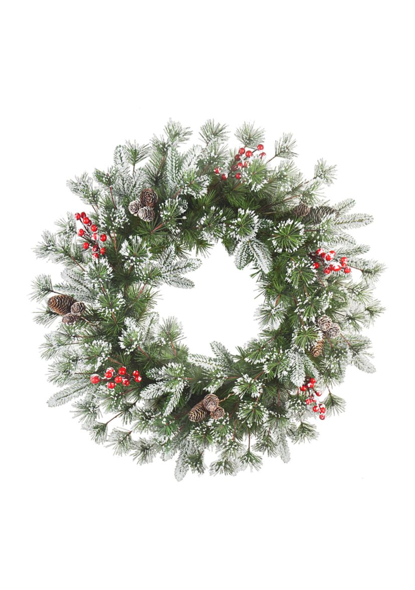 24 in. PE/PVC Decorated Wreath with Pine Cones & Berries