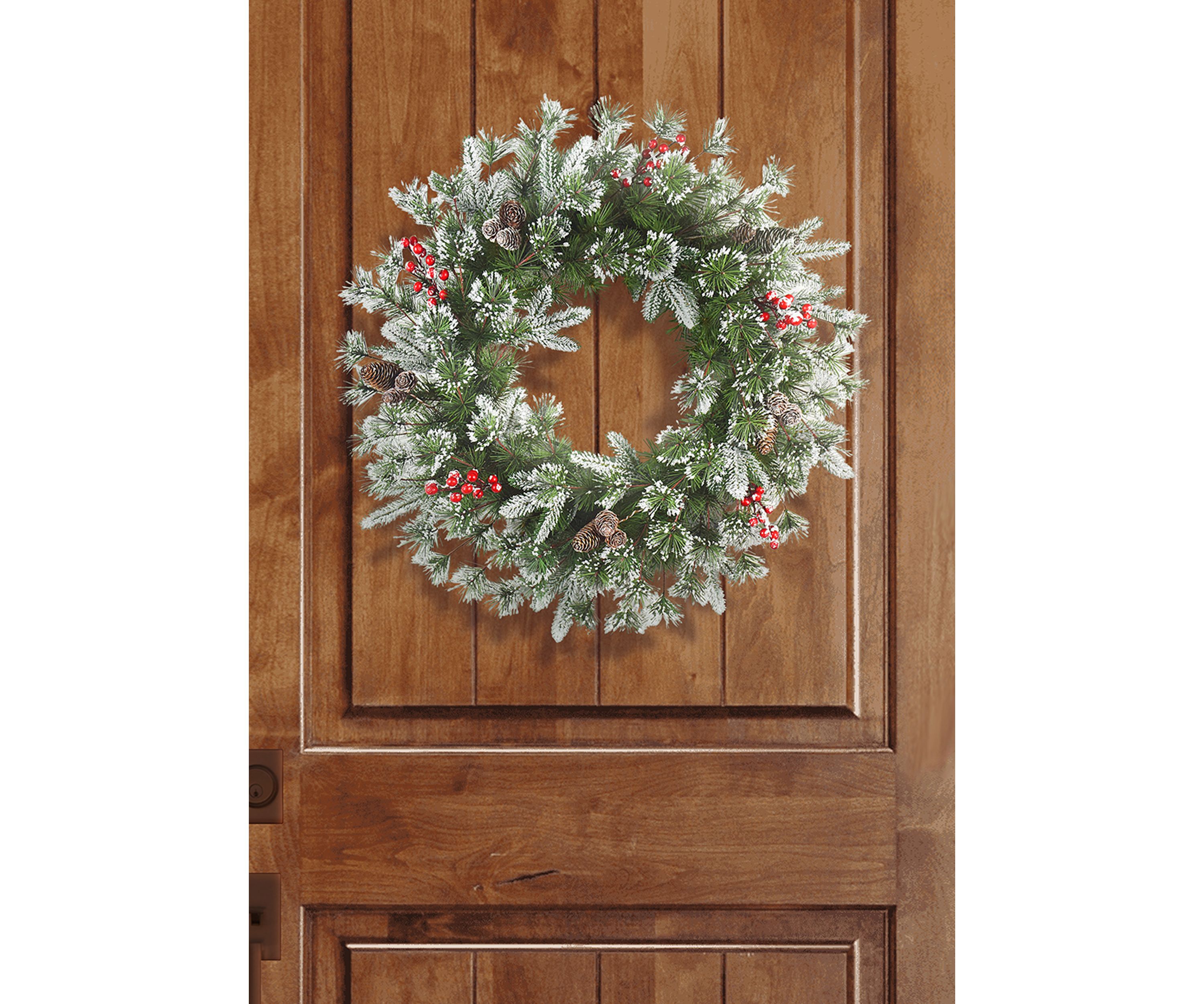 24 in. PE/PVC Decorated Wreath with Pine Cones & Berries