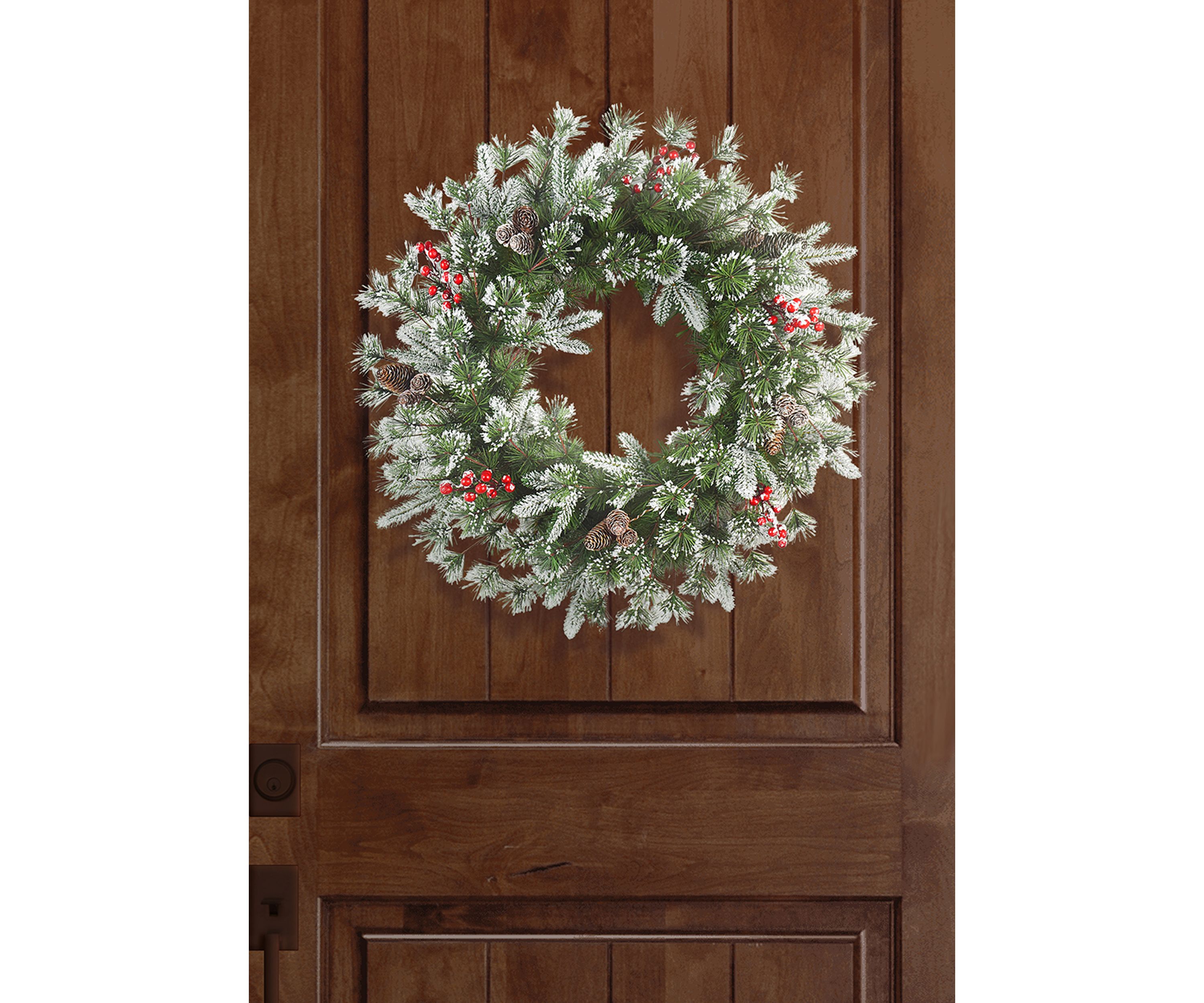 24 in. PE/PVC Decorated Wreath with Pine Cones & Berries