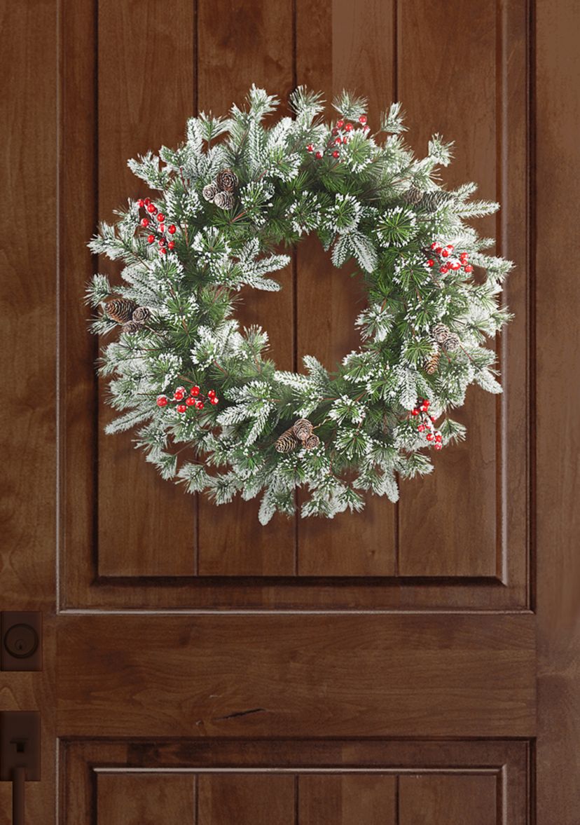 24 in. PE/PVC Decorated Wreath with Pine Cones & Berries