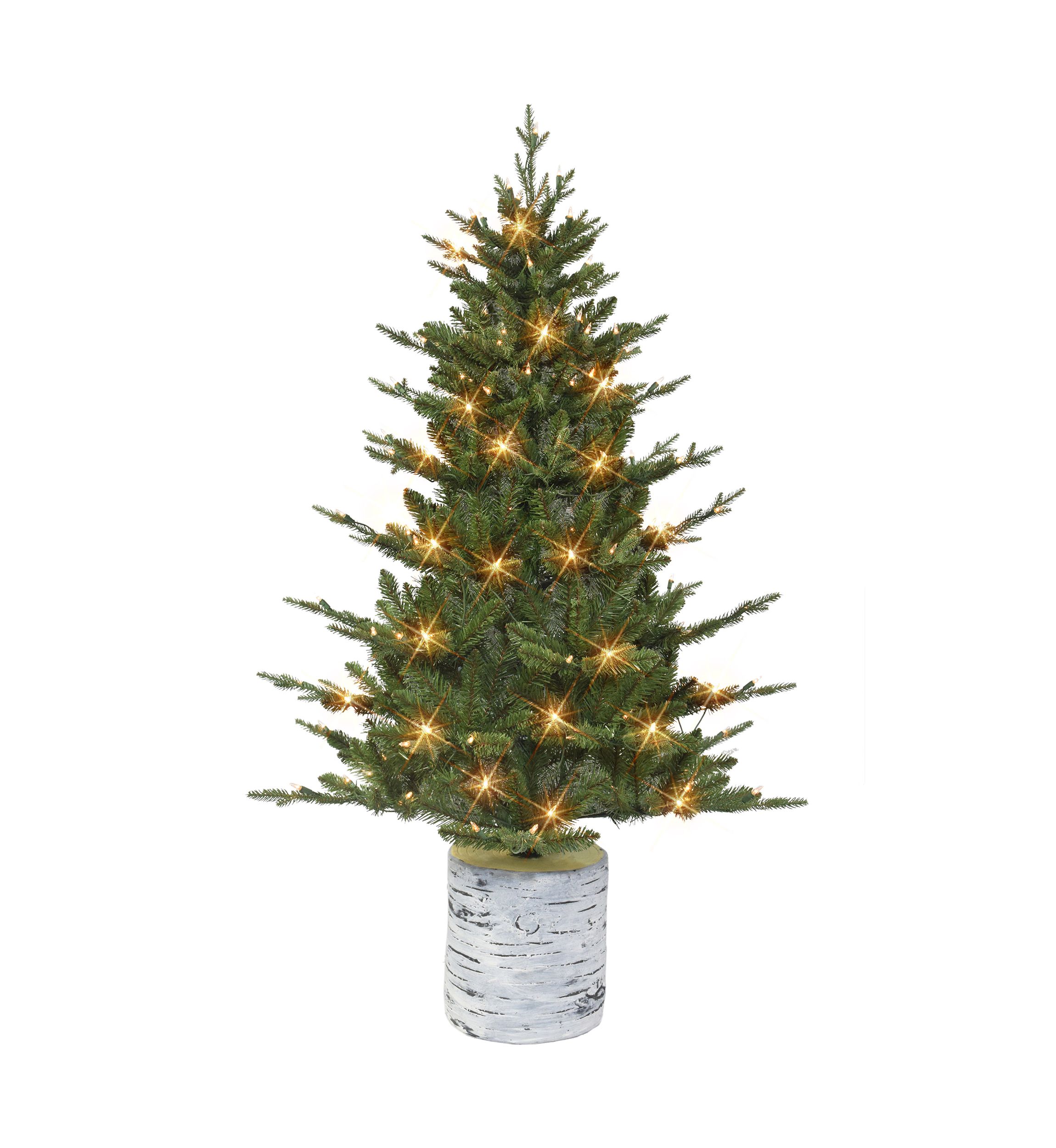 4.5 ft Pre-lit Potted Tree 584 Tips 150 UL Listed Clear Lights Birch wood-look base