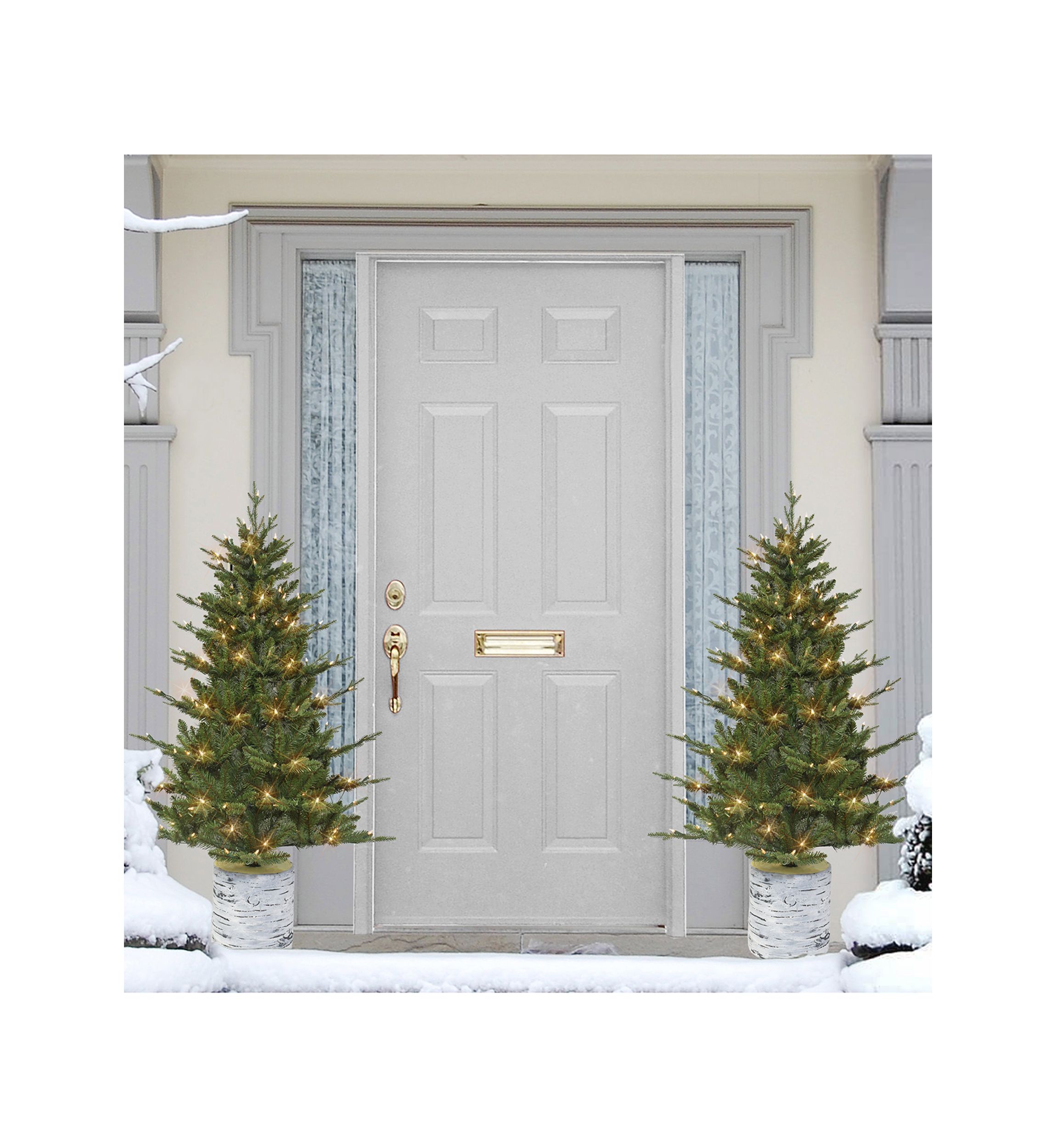 4.5 ft Pre-lit Potted Tree 584 Tips 150 UL Listed Clear Lights Birch wood-look base