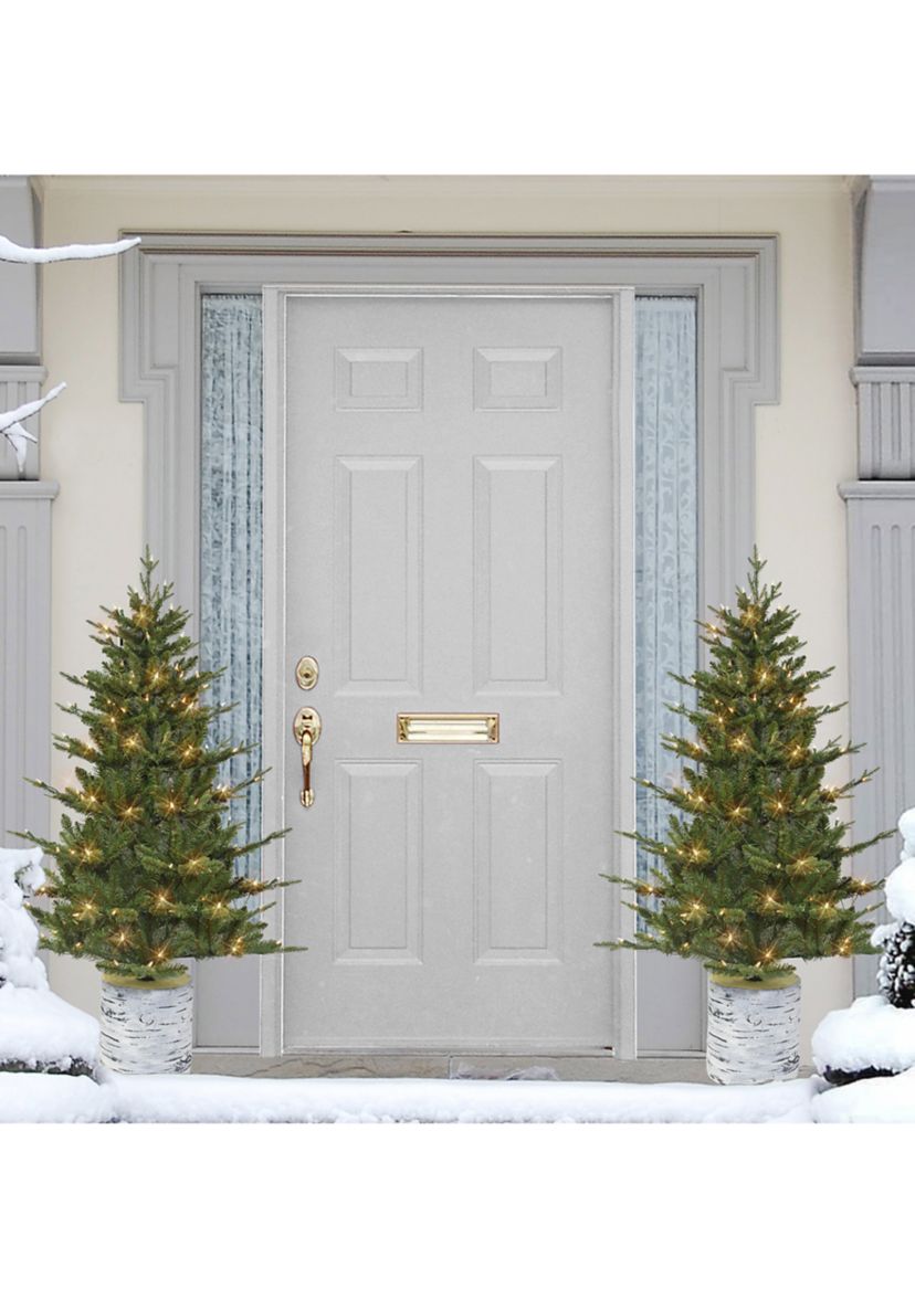 4.5 ft Pre-lit Potted Tree 584 Tips 150 UL Listed Clear Lights Birch wood-look base