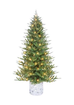 Puleo International 6.5 Ft Pre-Lit Slim Balsam Fir Artificial Christmas Tree With 350 Ul Clear Lights Metal Stand Green