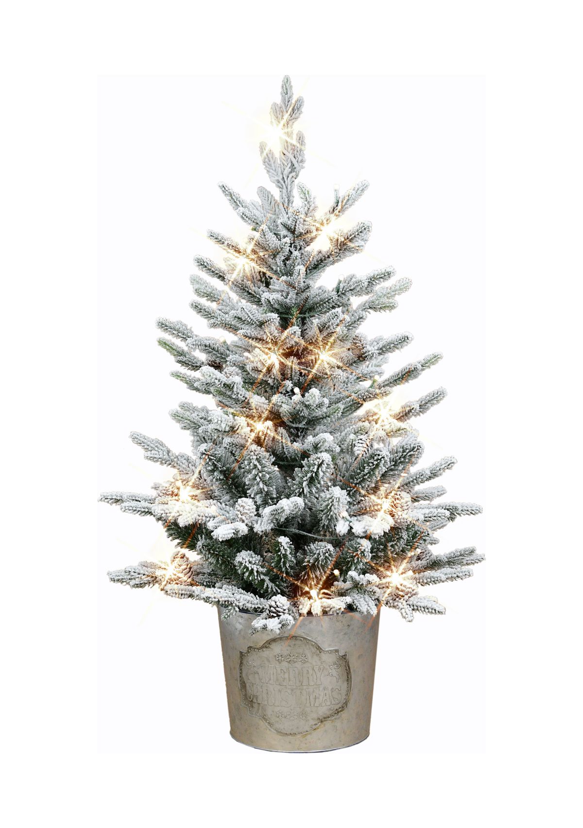 Battery-Operated Potted Flocked Tree with 50 Warm White LED Light