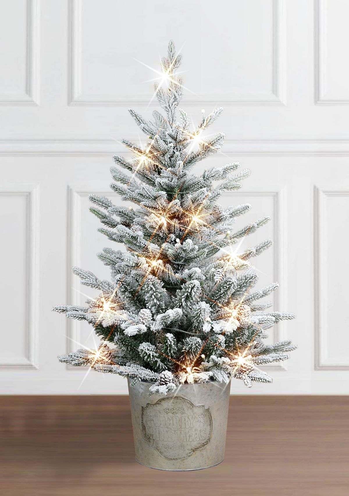 Battery-Operated Potted Flocked Tree with 50 Warm White LED Light