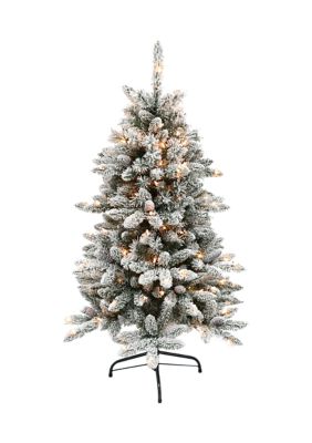 Puleo International 4.5 ft. Pre-Lit Flocked âBirmingham Fir Artificial Christmas Tree with 150 UL-Listed Lights, Green, 4.5 Foot