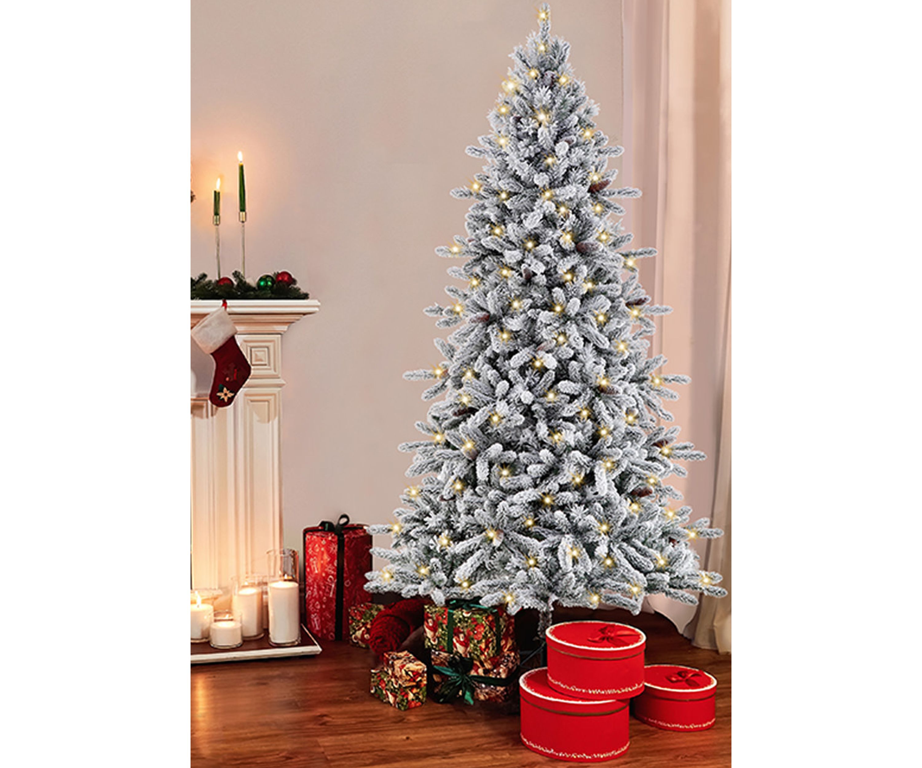 6.5 ft. Pre-Lit Flocked ‎Birmingham Fir Artificial Christmas Tree with 350 UL-Listed Lights