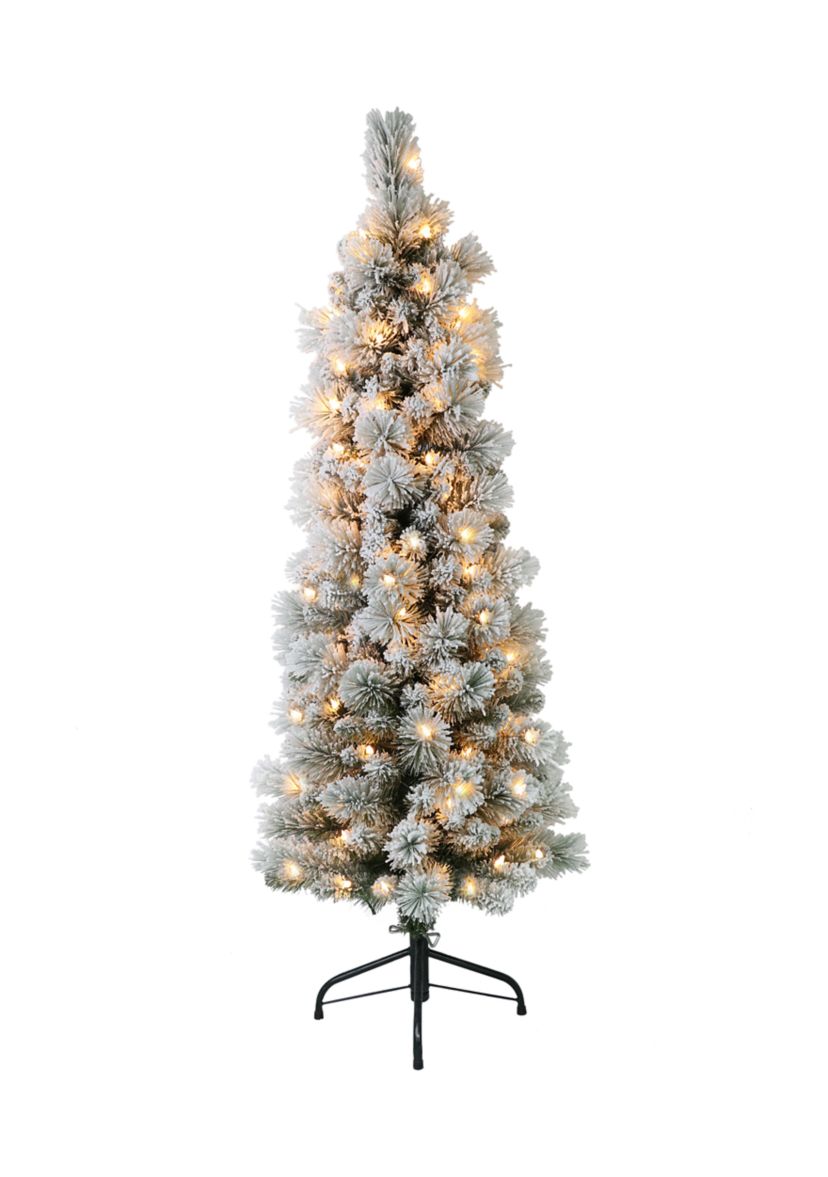 4.5 ft. Pre-Lit Flocked Patagonia Pine Pencil Artificial Christmas Tree with 100 UL- Listed Clear Lights