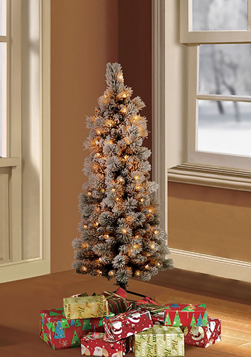 4.5 ft. Pre-Lit Flocked Patagonia Pine Pencil Artificial Christmas Tree with 100 UL- Listed Clear Lights