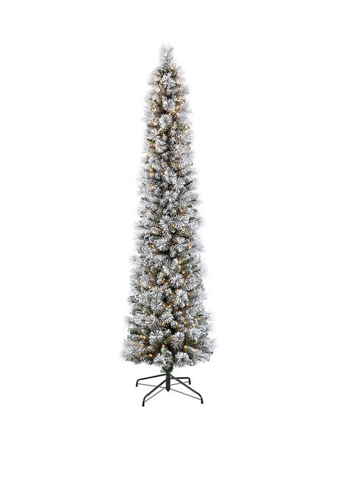 6.5 Foot Pre-Lit Flocked Patagonia Pine Pencil Artificial Christmas Tree with 300 UL- Listed Clear Lights