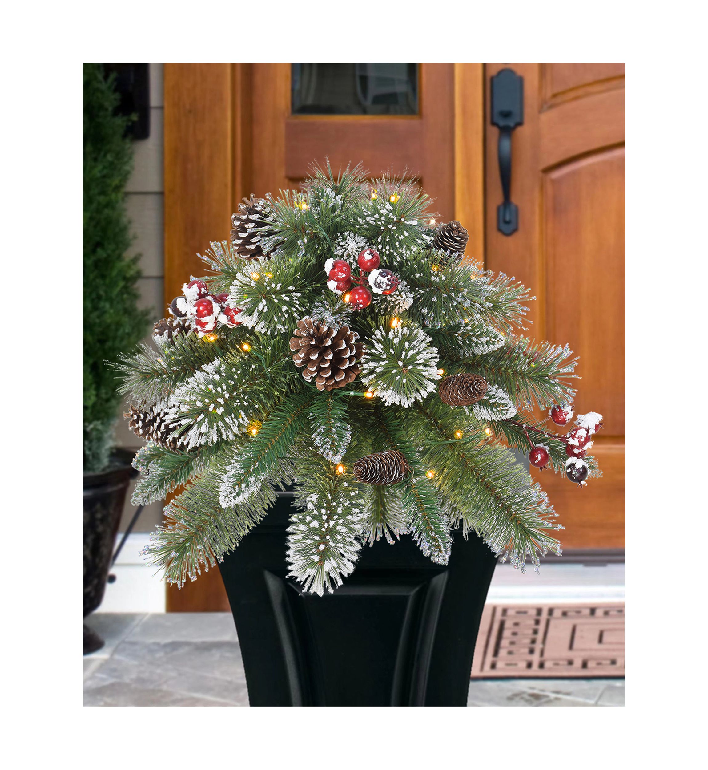 18" Battery Operated Snowy Urn Filler 35 Warm White LED Lights