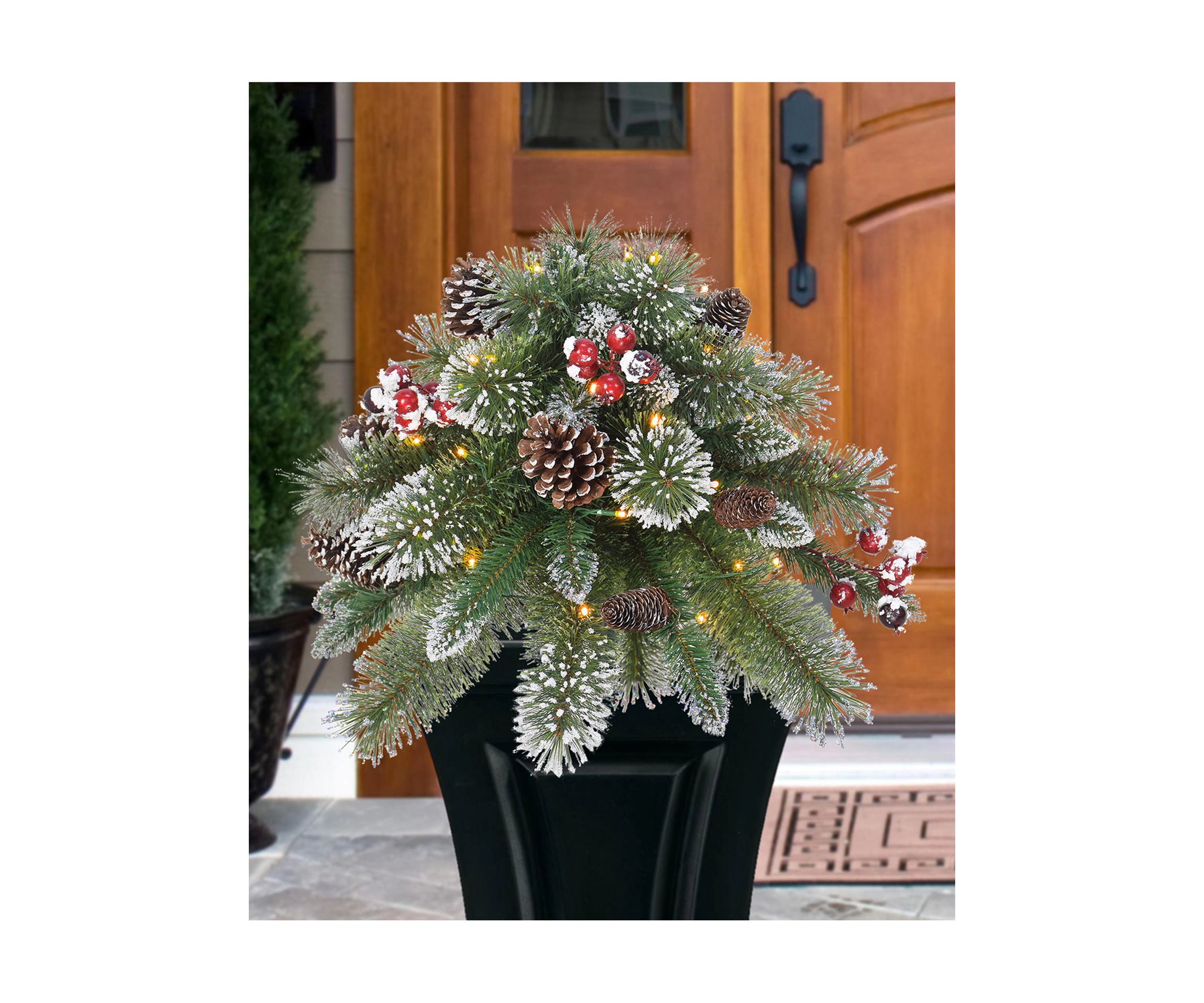 18" Battery Operated Snowy Urn Filler 35 Warm White LED Lights