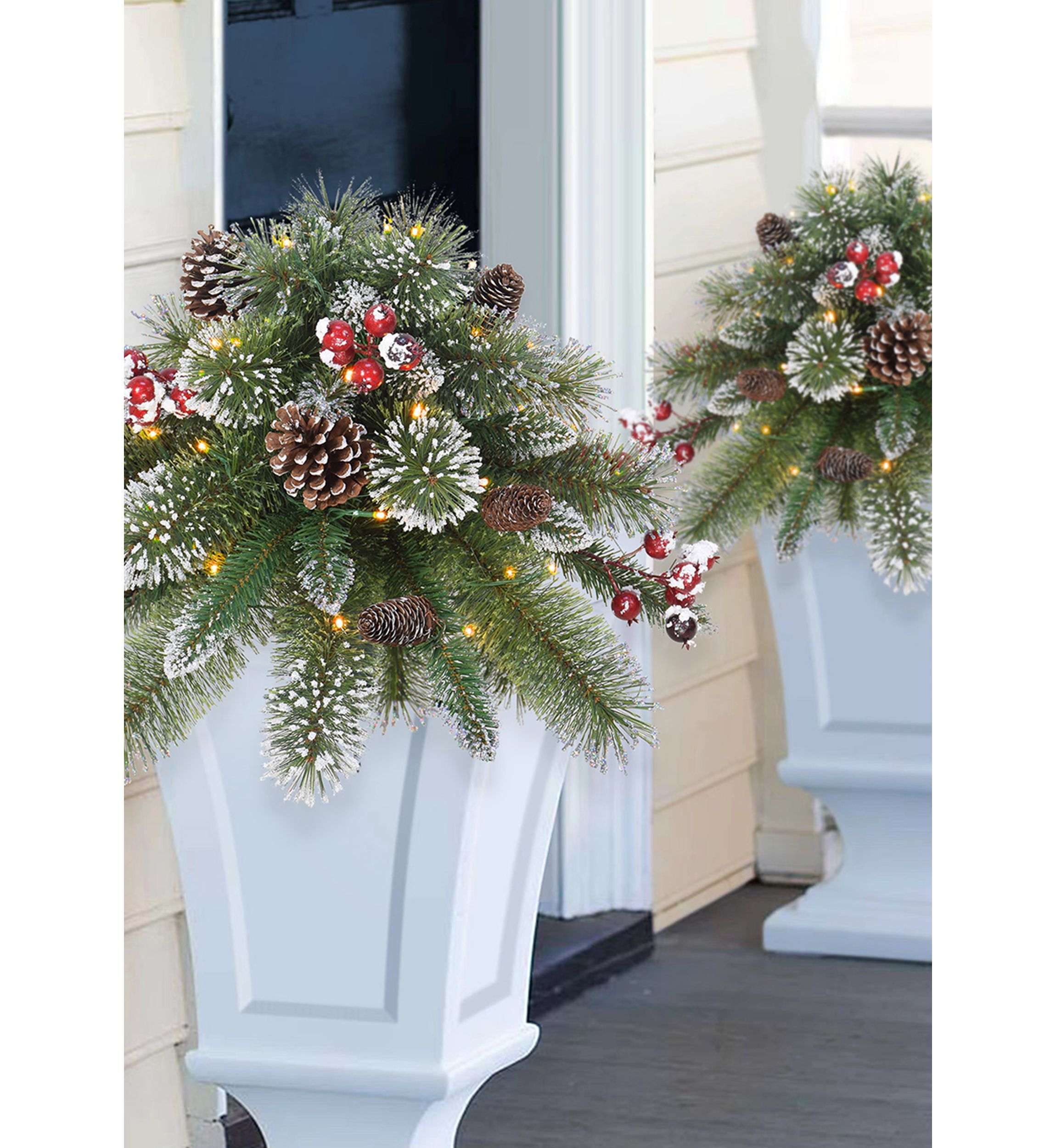 18" Battery Operated Snowy Urn Filler 35 Warm White LED Lights