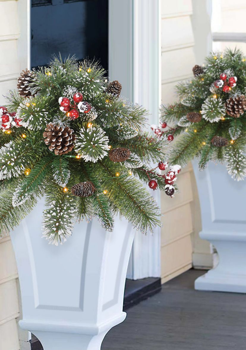 18" Battery Operated Snowy Urn Filler 35 Warm White LED Lights