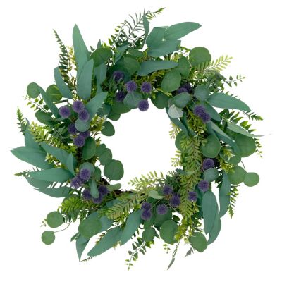 Puleo International Artificial Echinops Floral Spring Door Wreath, Green, 24 in